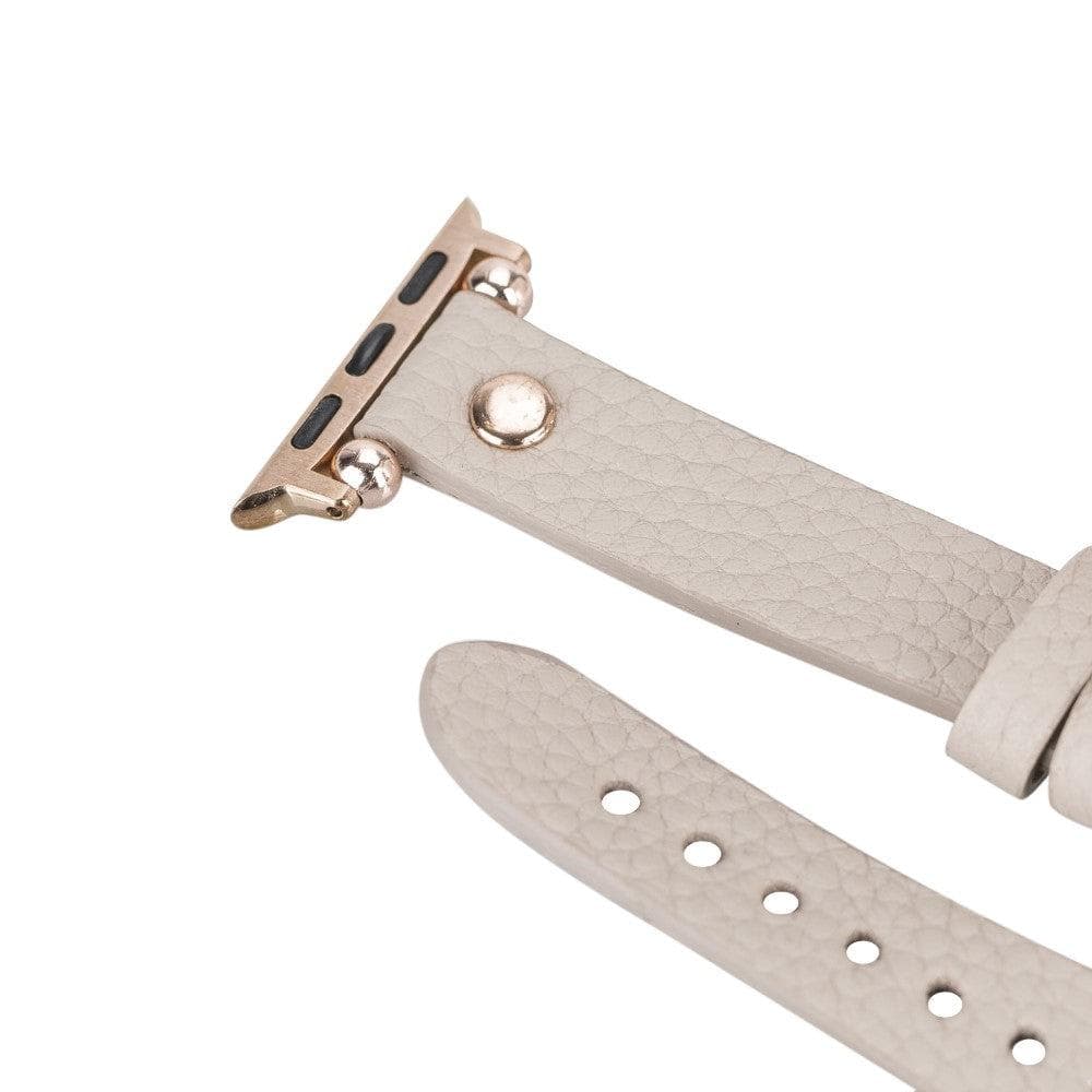 Shibden Ferro Apple Watch Leather Watch Strap in premium full-grain leather with stainless steel buckle, showcasing personalization options.