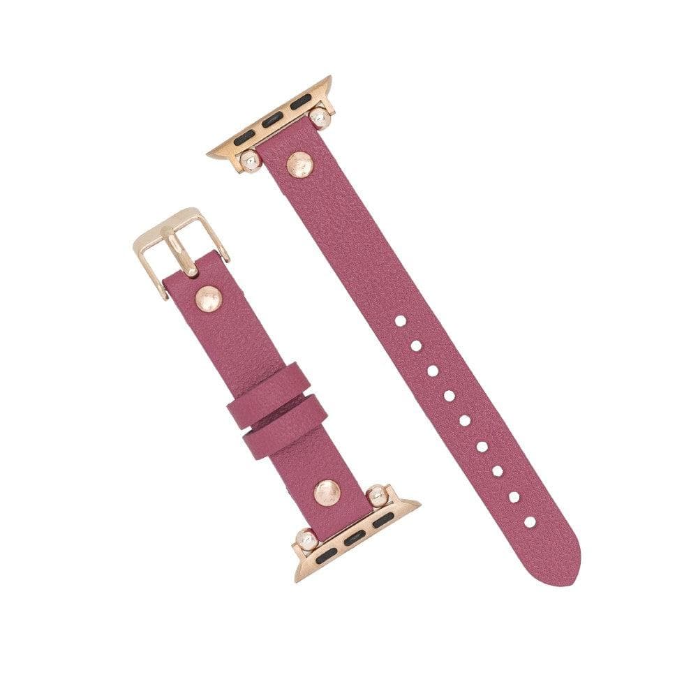 Shibden Ferro Apple Watch Leather Watch Strap in premium full-grain leather with stainless steel buckle, showcasing personalization options.