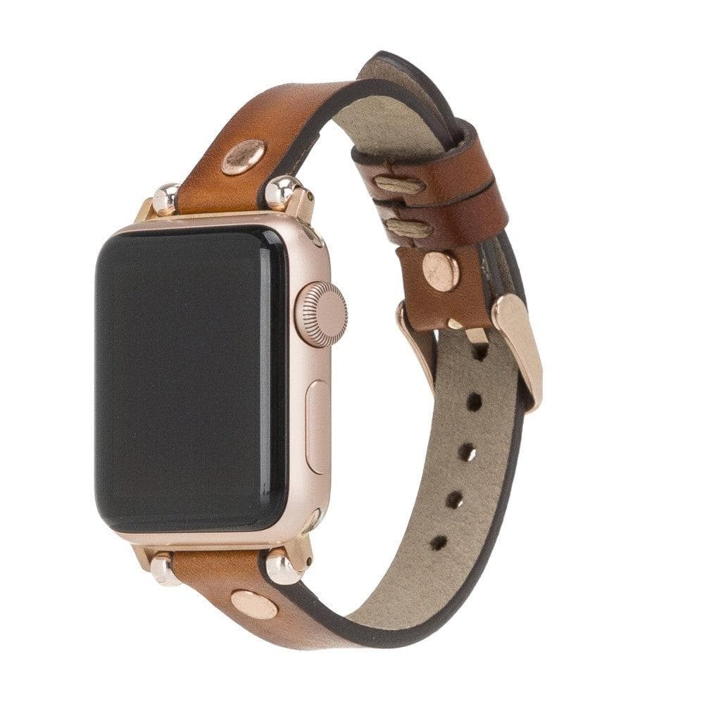 Shibden Ferro Apple Watch Leather Watch Strap in premium full-grain leather with stainless steel buckle, showcasing personalization options.