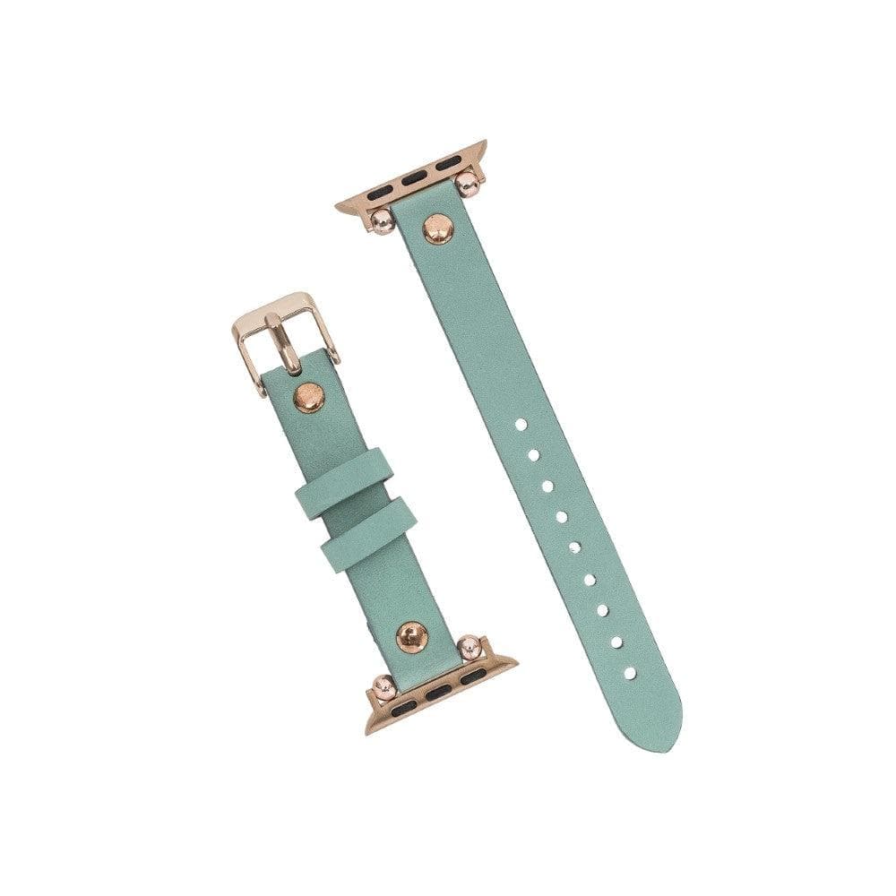 Shibden Ferro Apple Watch Leather Watch Strap in premium full-grain leather with stainless steel buckle, showcasing personalization options.