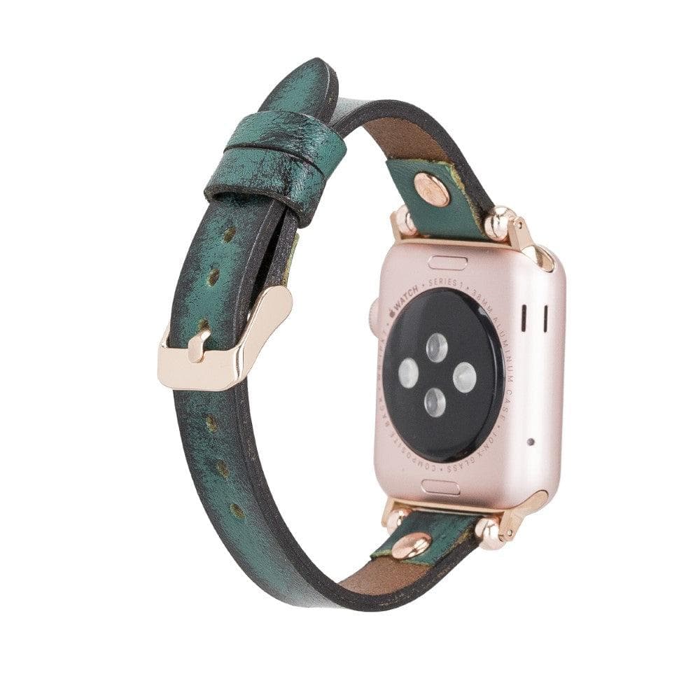 Shibden Ferro Apple Watch Leather Watch Strap in premium full-grain leather with stainless steel buckle, showcasing personalization options.