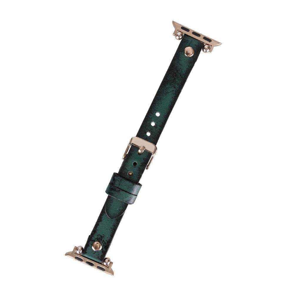 Shibden Ferro Apple Watch Leather Watch Strap in premium full-grain leather with stainless steel buckle, showcasing personalization options.