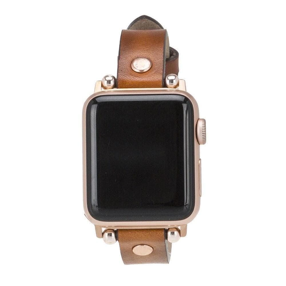 Shibden Ferro Apple Watch Leather Watch Strap in premium full-grain leather with stainless steel buckle, showcasing personalization options.