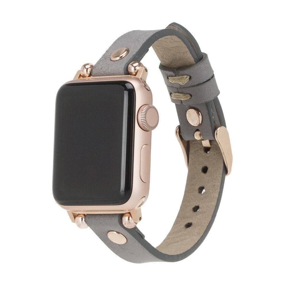 Shibden Ferro Apple Watch Leather Watch Strap in premium full-grain leather with stainless steel buckle, showcasing personalization options.