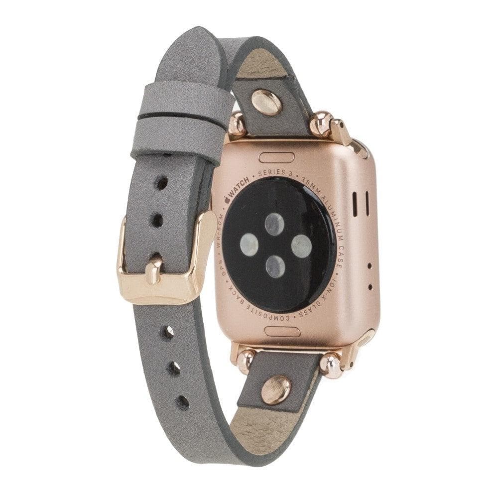 Shibden Ferro Apple Watch Leather Watch Strap in premium full-grain leather with stainless steel buckle, showcasing personalization options.