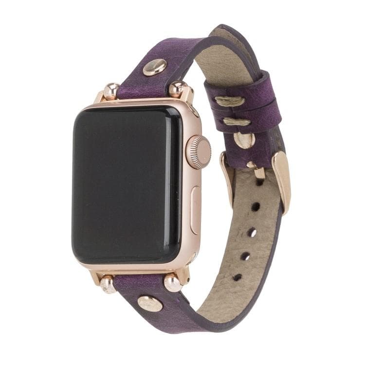 Shibden Ferro Apple Watch Leather Watch Strap in premium full-grain leather with stainless steel buckle, showcasing personalization options.