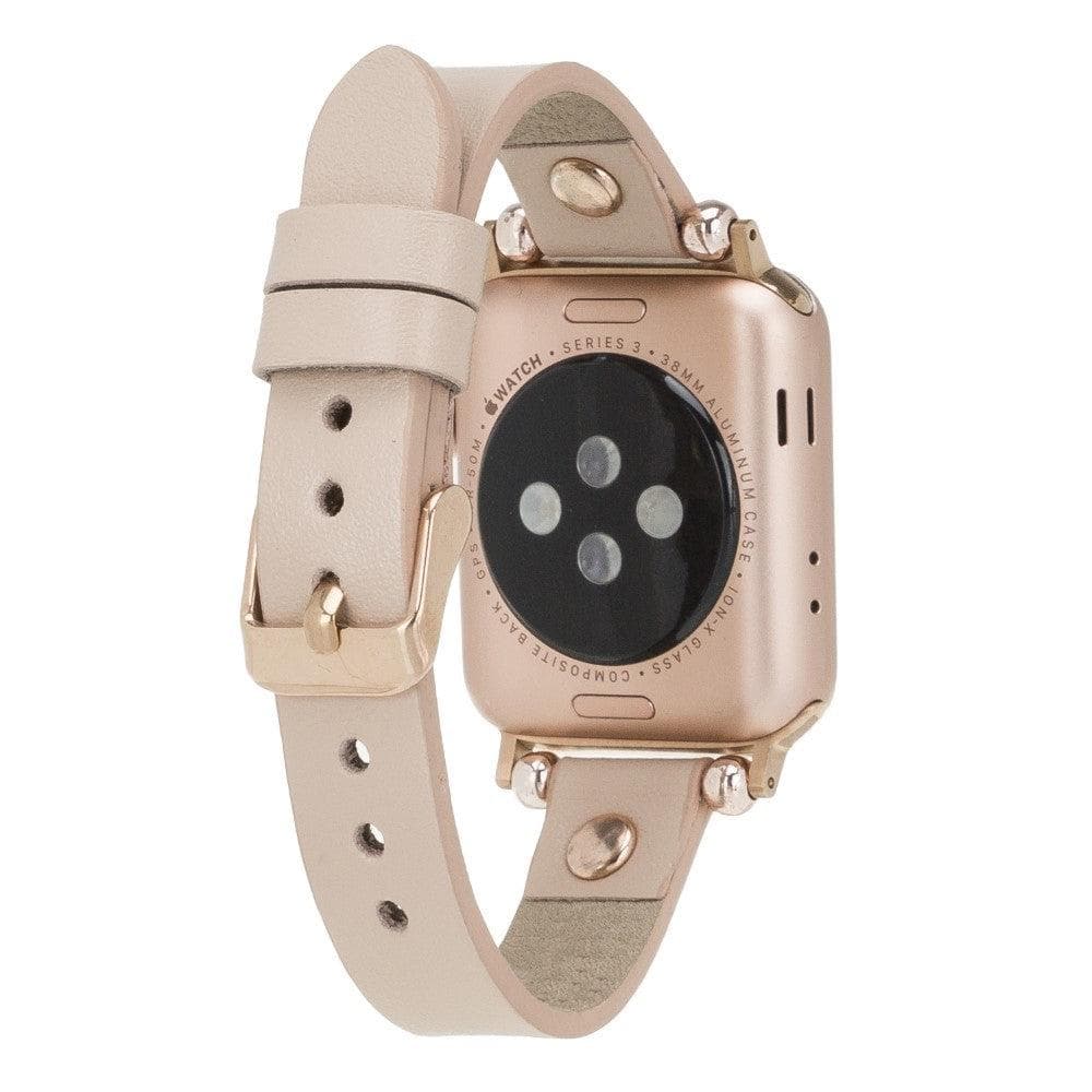 Shibden Ferro Apple Watch Leather Watch Strap in premium full-grain leather with stainless steel buckle, showcasing personalization options.