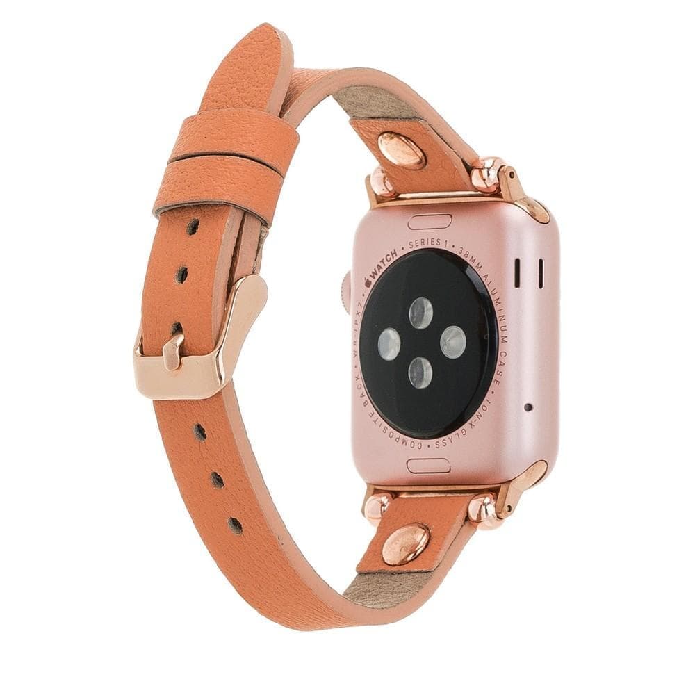 Shibden Ferro Apple Watch Leather Watch Strap in premium full-grain leather with stainless steel buckle, showcasing personalization options.