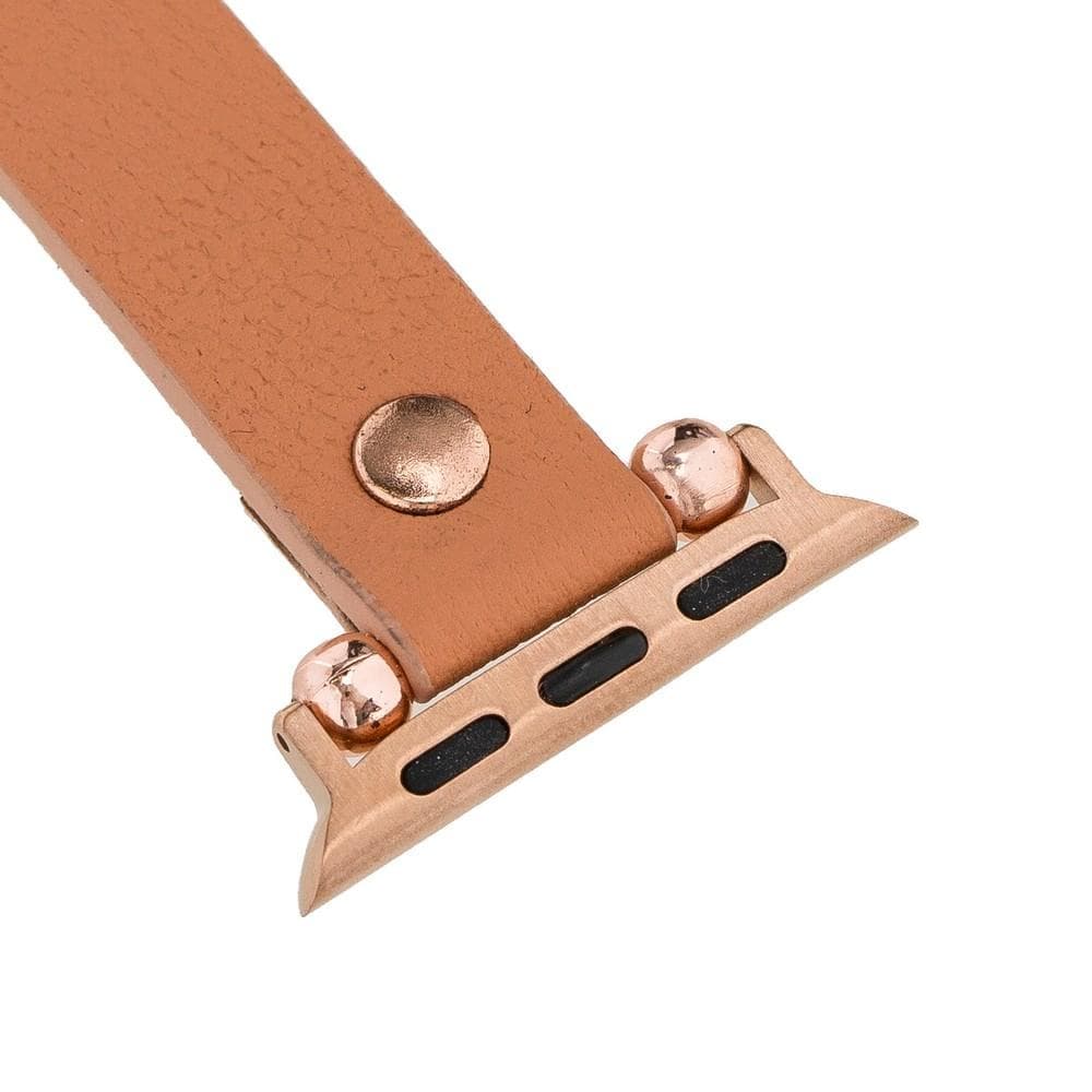 Shibden Ferro Apple Watch Leather Watch Strap in premium full-grain leather with stainless steel buckle, showcasing personalization options.