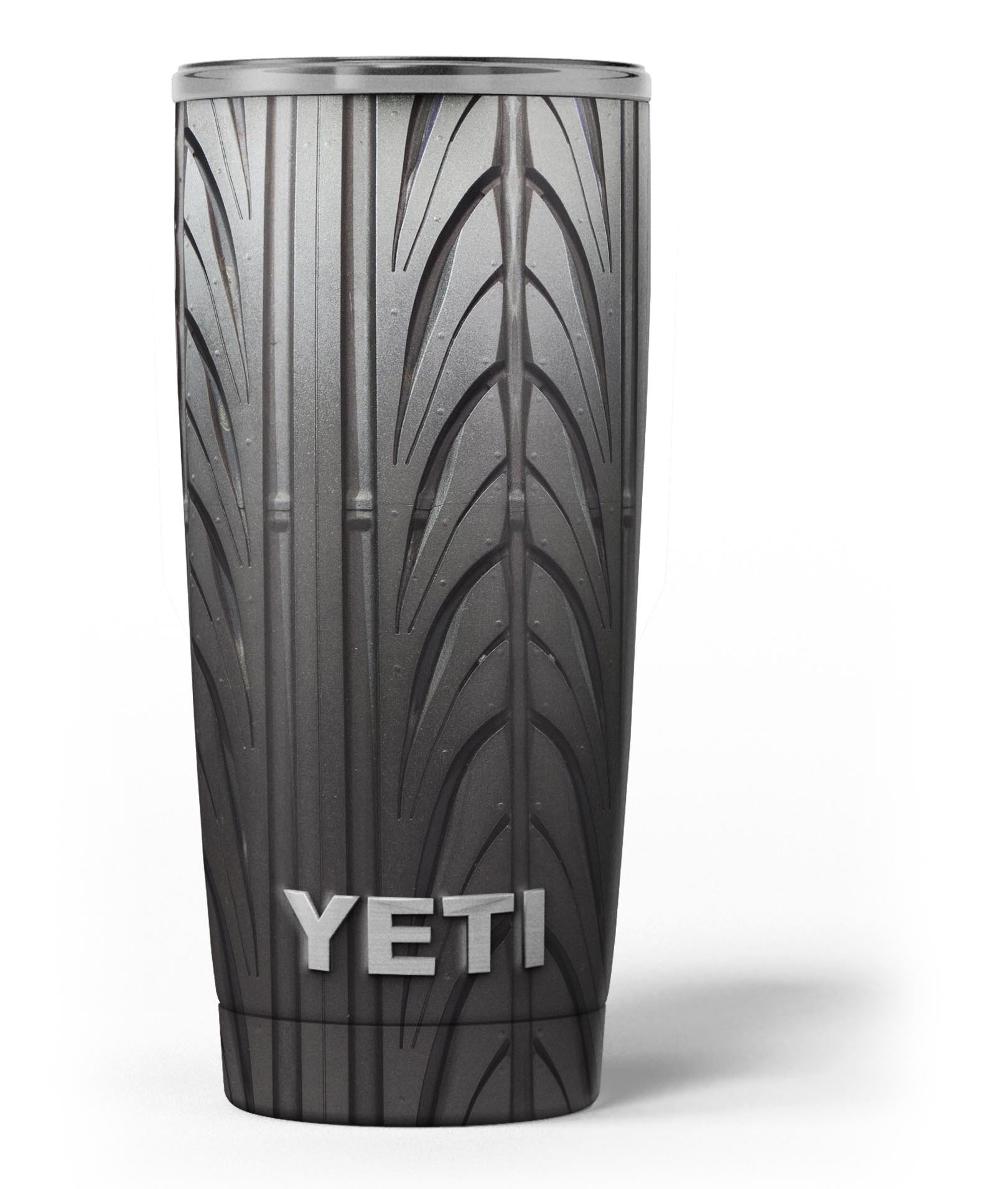 Shiny Black Tire Tread Skin Decal Vinyl Wrap Kit for Yeti Coolers, showcasing a sleek design and premium vinyl material.