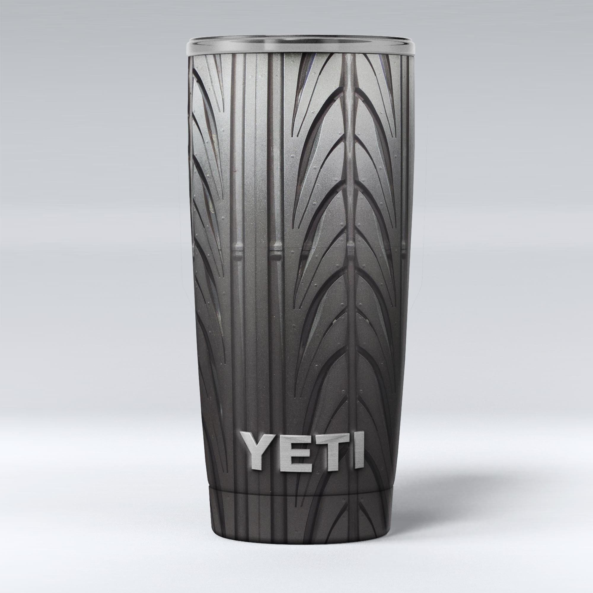 Shiny Black Tire Tread Skin Decal Vinyl Wrap Kit for Yeti Coolers, showcasing a sleek design and premium vinyl material.