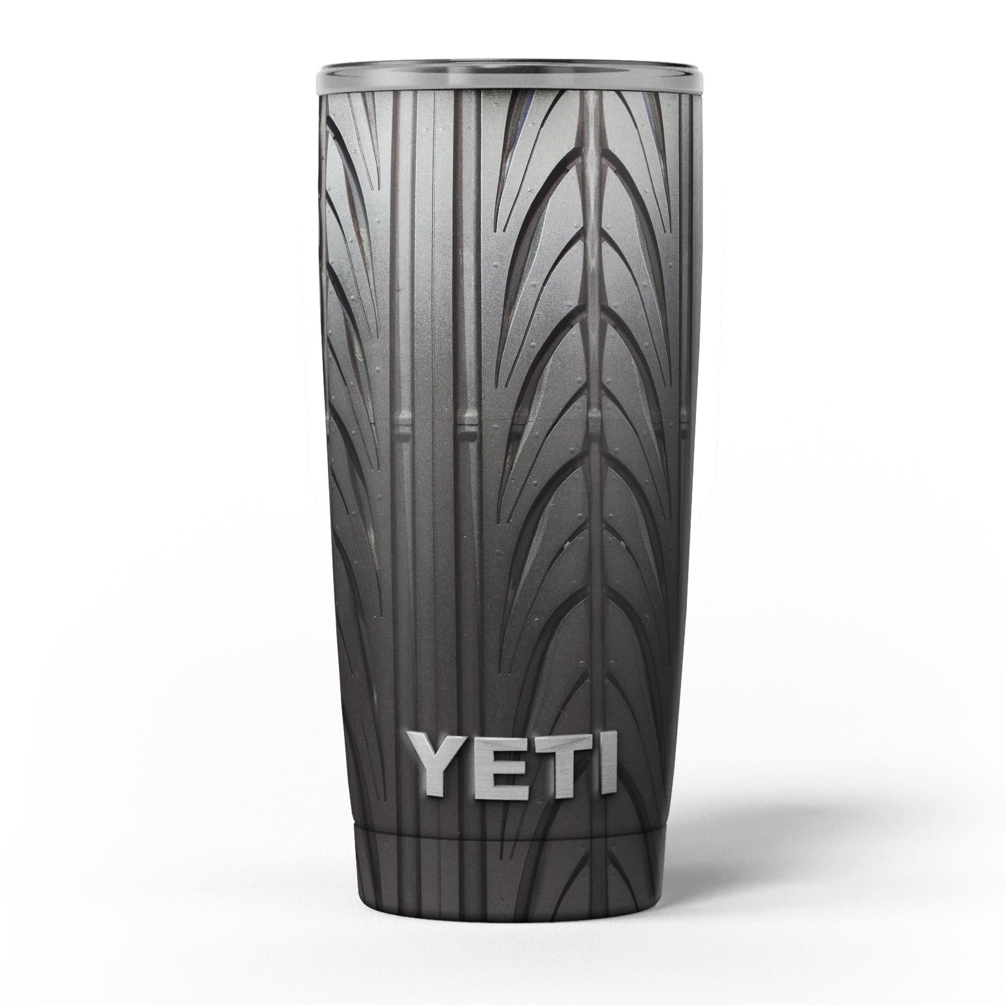 Shiny Black Tire Tread Skin Decal Vinyl Wrap Kit for Yeti Coolers, showcasing a sleek design and premium vinyl material.