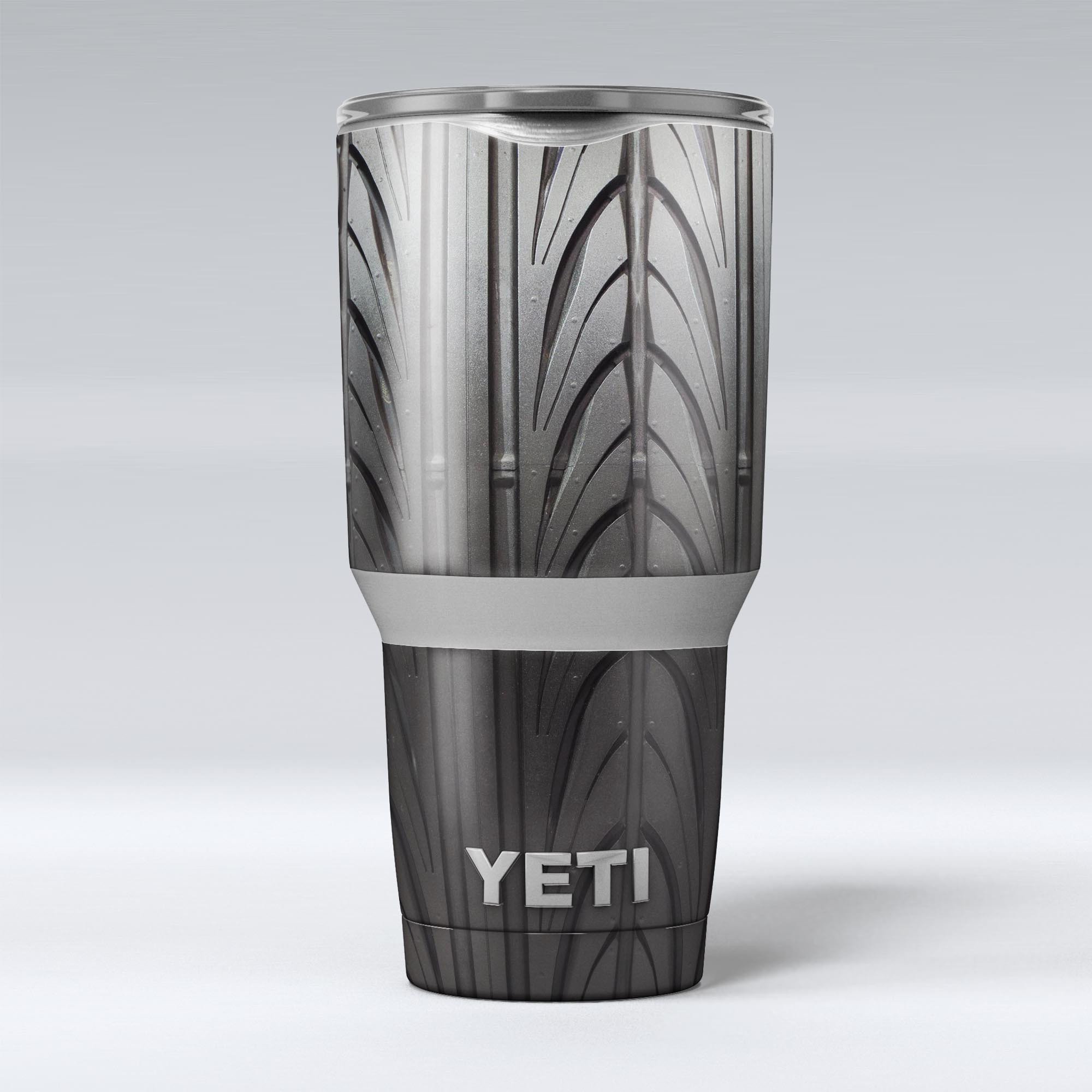 Shiny Black Tire Tread Skin Decal Vinyl Wrap Kit for Yeti Coolers, showcasing a sleek design and premium vinyl material.