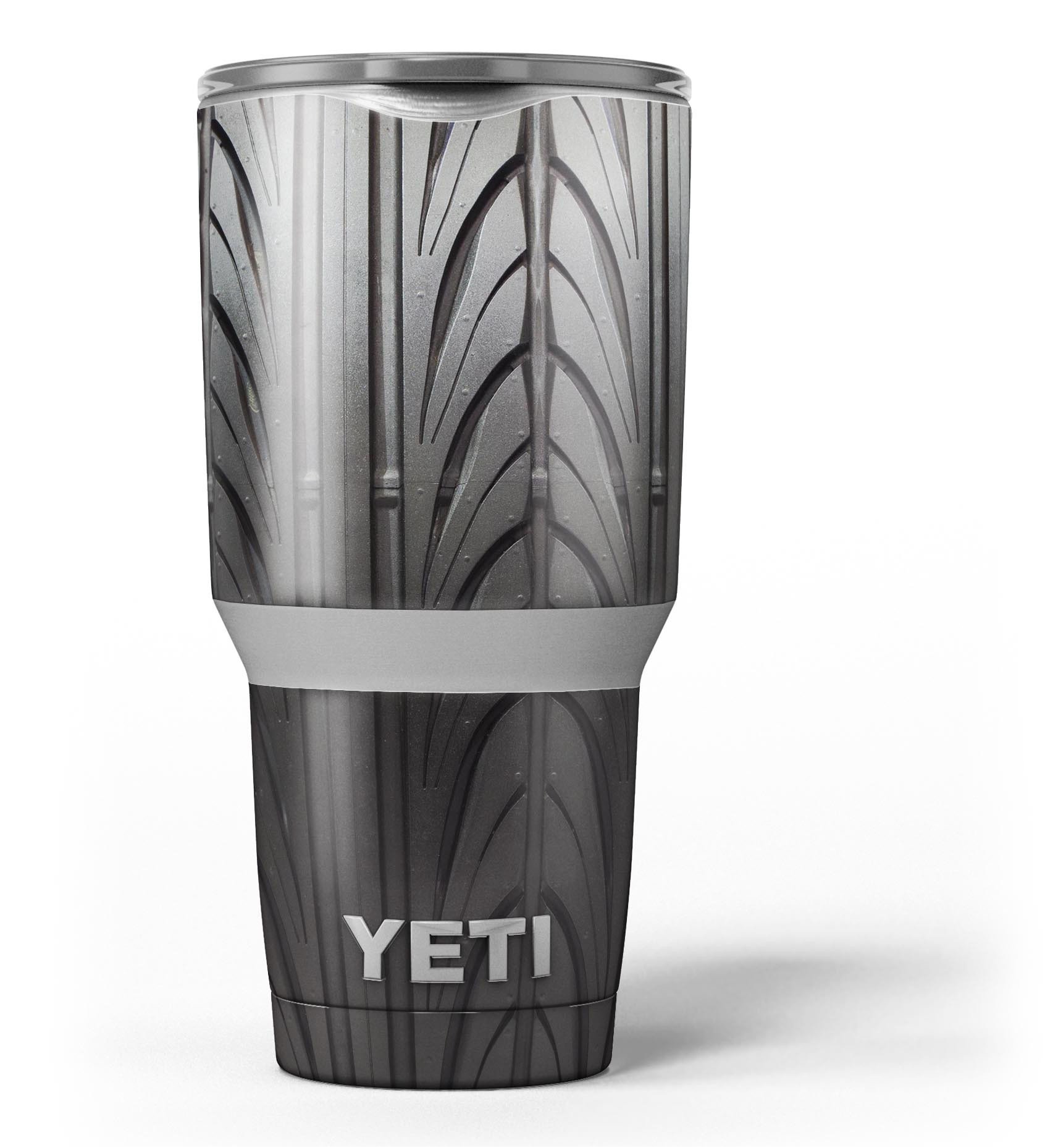 Shiny Black Tire Tread Skin Decal Vinyl Wrap Kit for Yeti Coolers, showcasing a sleek design and premium vinyl material.