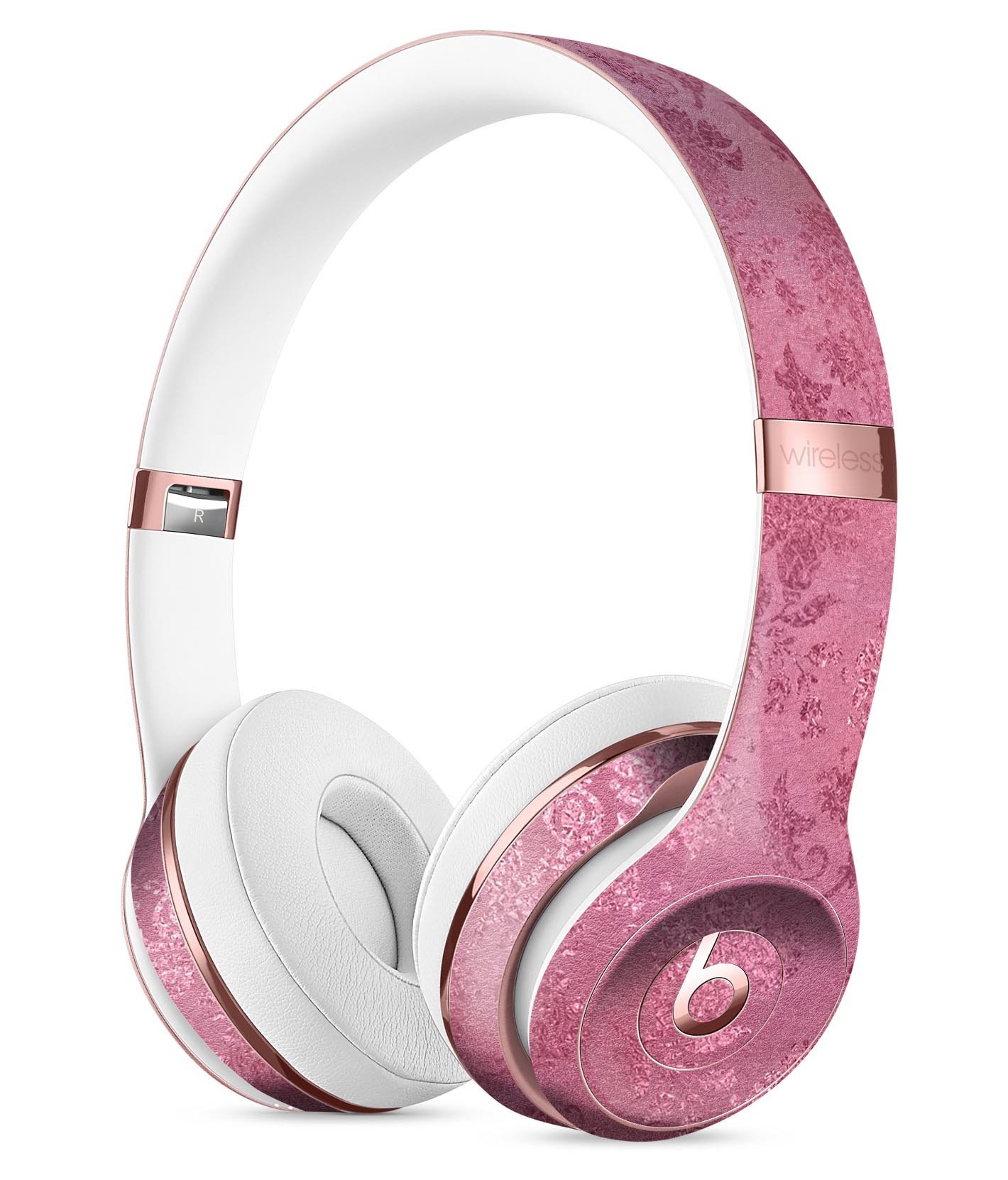 Shiny Pink Floral Pattern Full-Body Skin Kit designed for Beats by Dre Solo 3 Wireless Headphones, showcasing vibrant floral design.