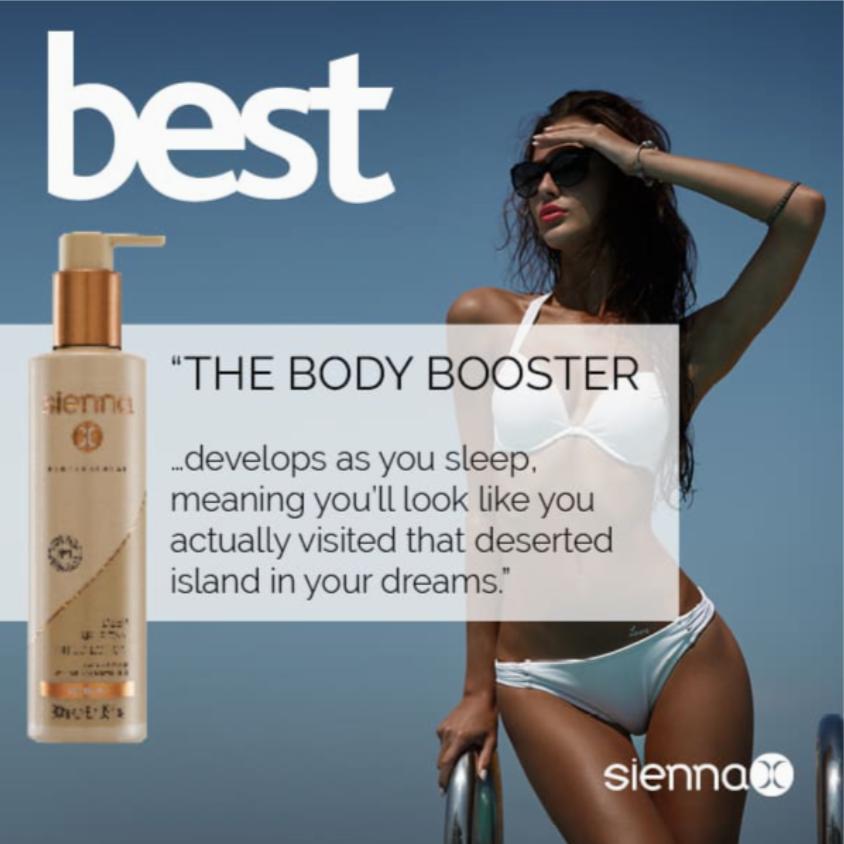 Sienna X SLEEP Tinted Self Tan Lotion bottle with a sleek design, showcasing its vegan and anti-cellulite formula for a flawless tan.