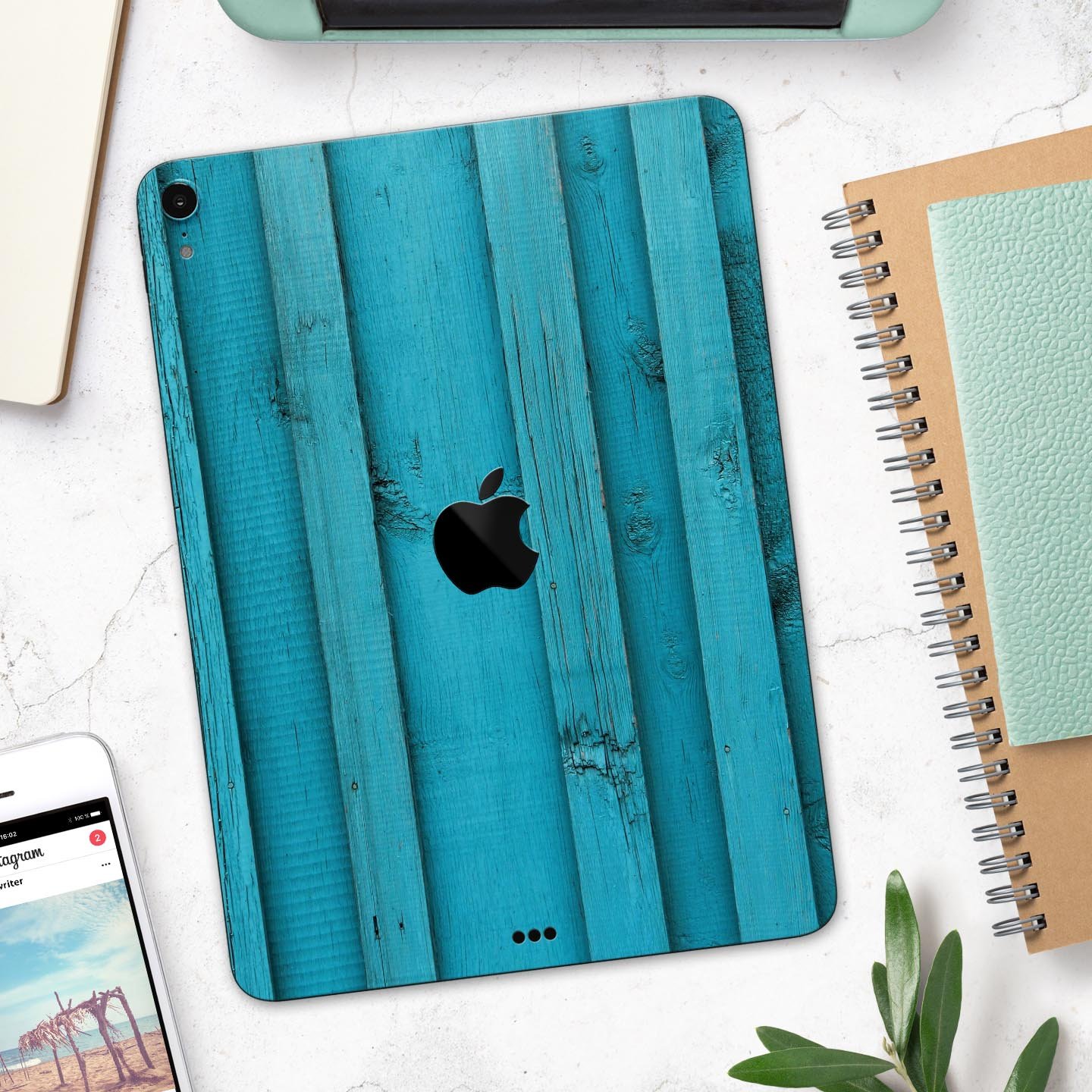 Signature Blue Wood Planks skin decal for Apple iPad, showcasing a stylish wood design with premium finish.