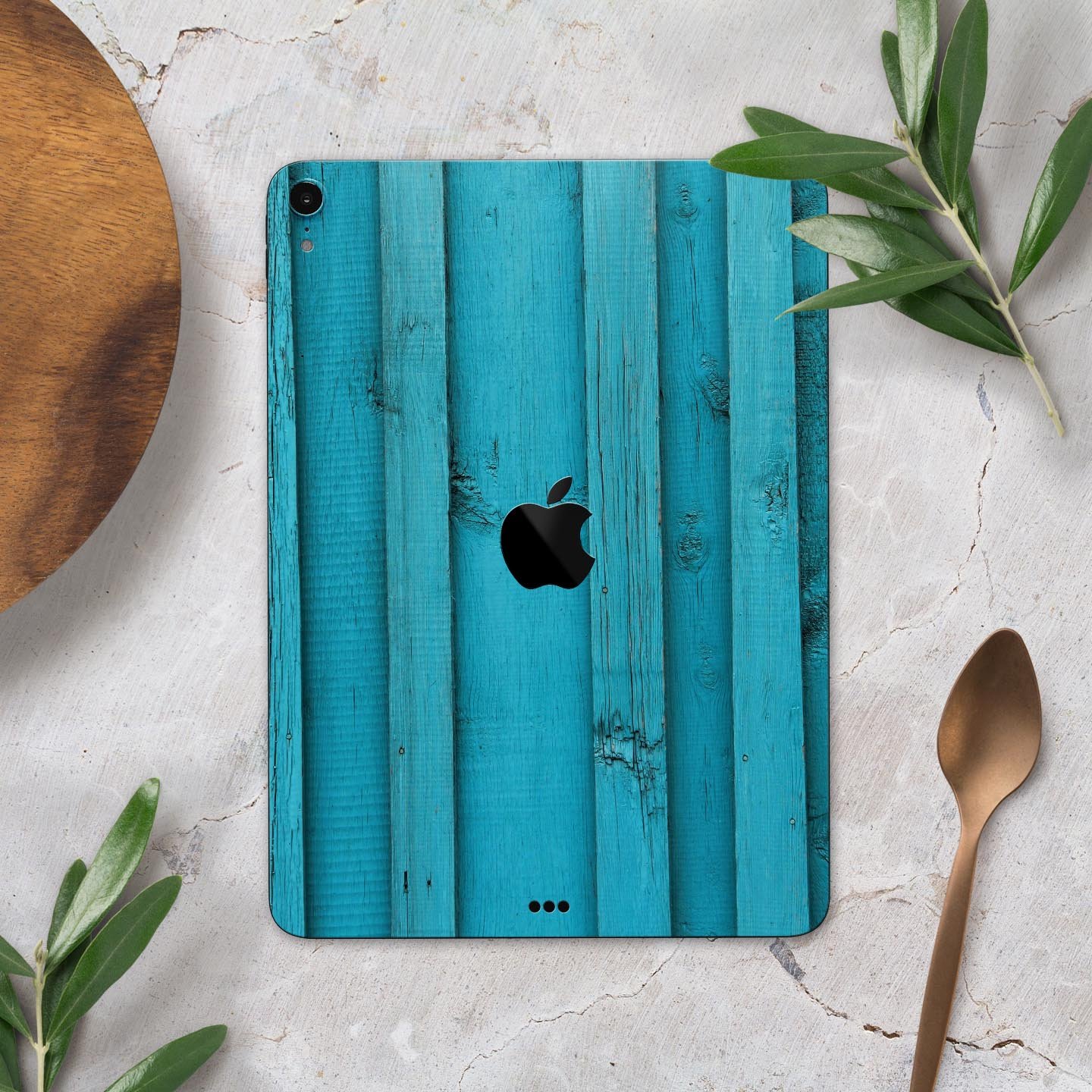 Signature Blue Wood Planks skin decal for Apple iPad, showcasing a stylish wood design with premium finish.