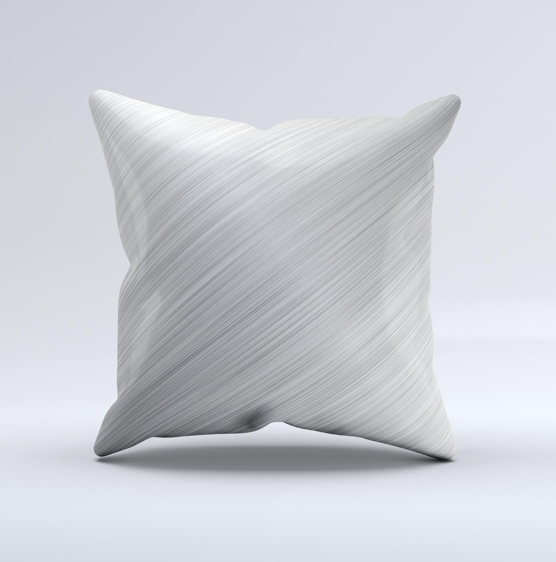 A beautifully handcrafted Silver Brushed Aluminum Surface Ink-Fuzed Decorative Throw Pillow showcasing unique graphics and high-quality fabric.