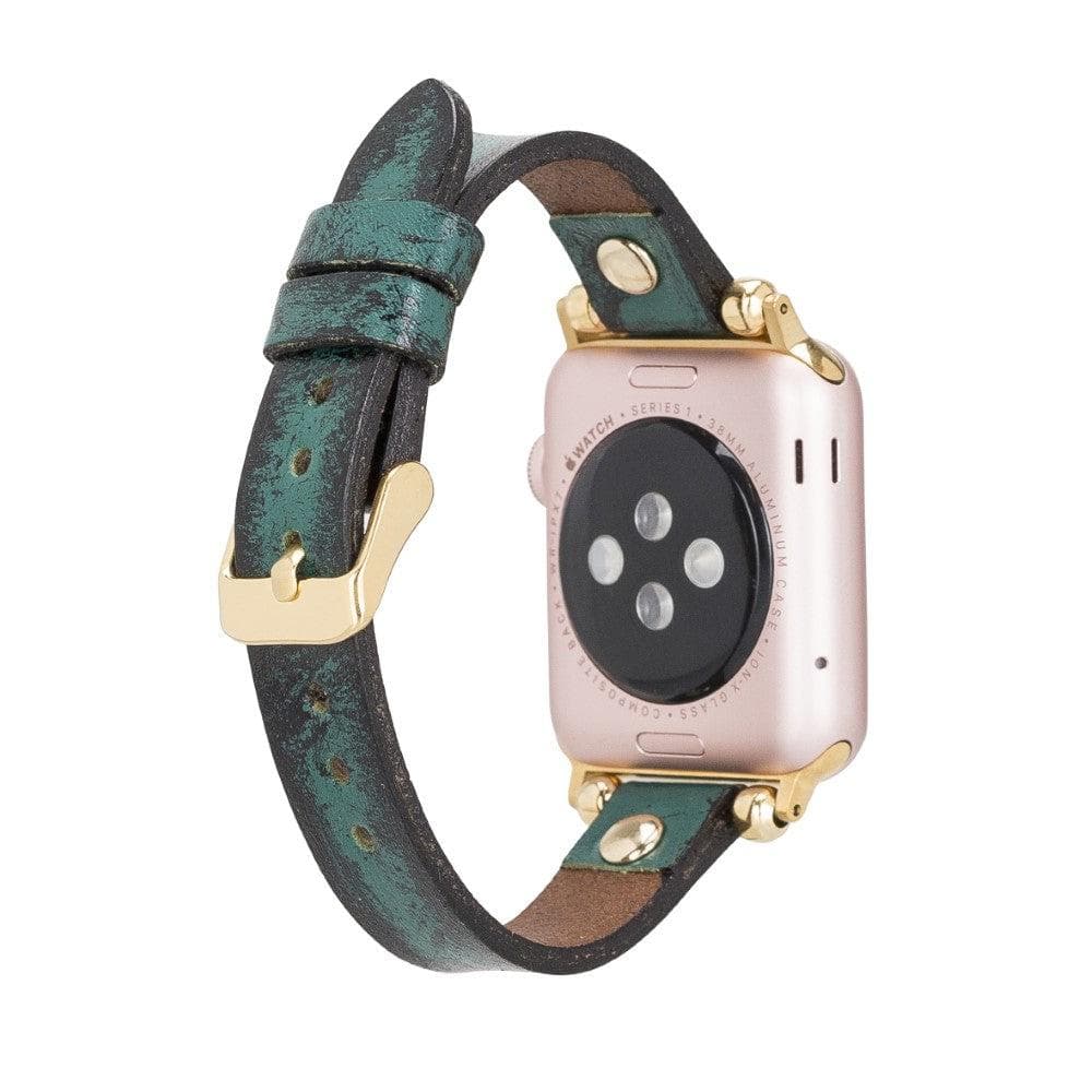 Sizergh Ferro Leather Watch Strap for Apple Watch, showcasing premium full-grain leather and stainless steel buckle.