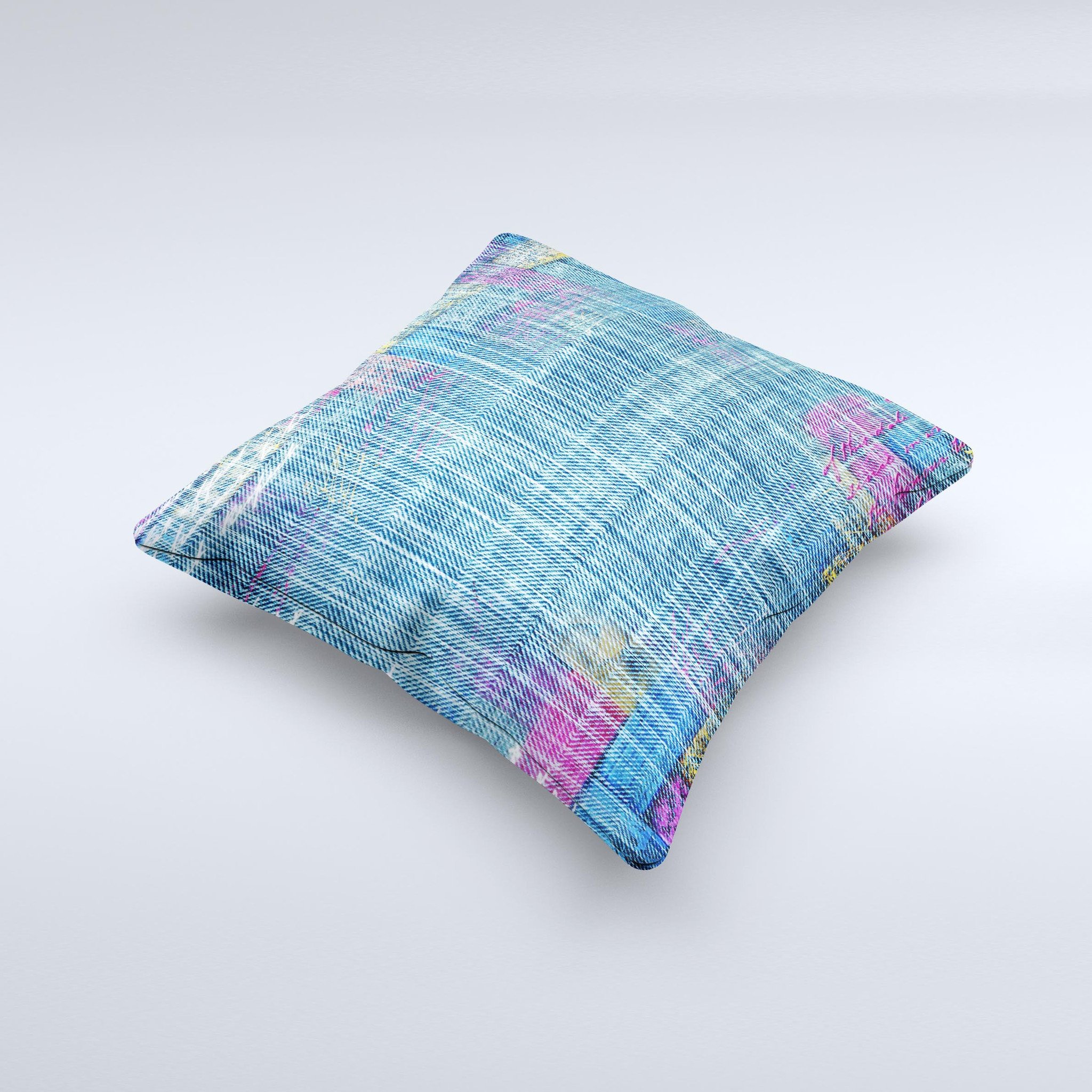 A handcrafted Sketched Blue Word Surface Ink-Fuzed Decorative Throw Pillow featuring a unique design, high thread count fabric, and plush polyester filling.