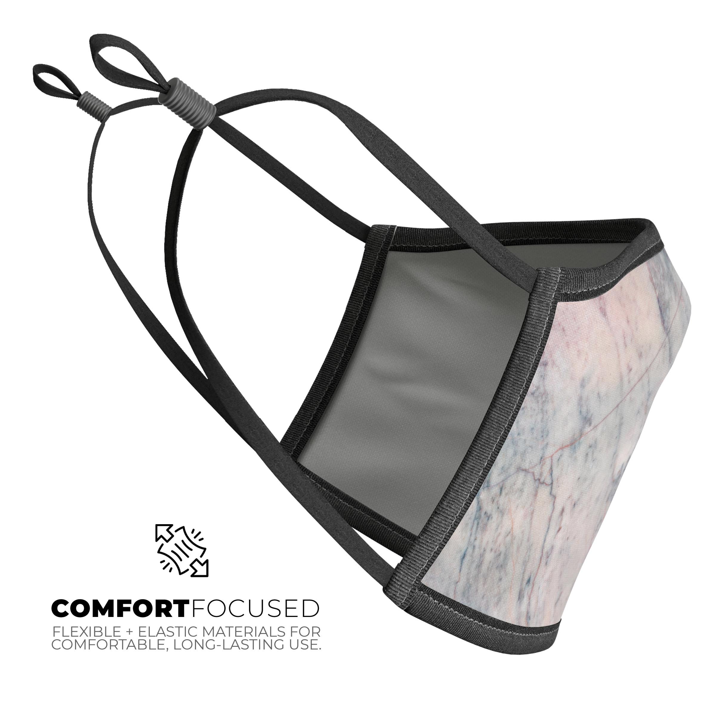 Slate Marble Surface V12 mouth cover, unisex anti-dust mask made in the USA, featuring adjustable ear loops and a stylish design.