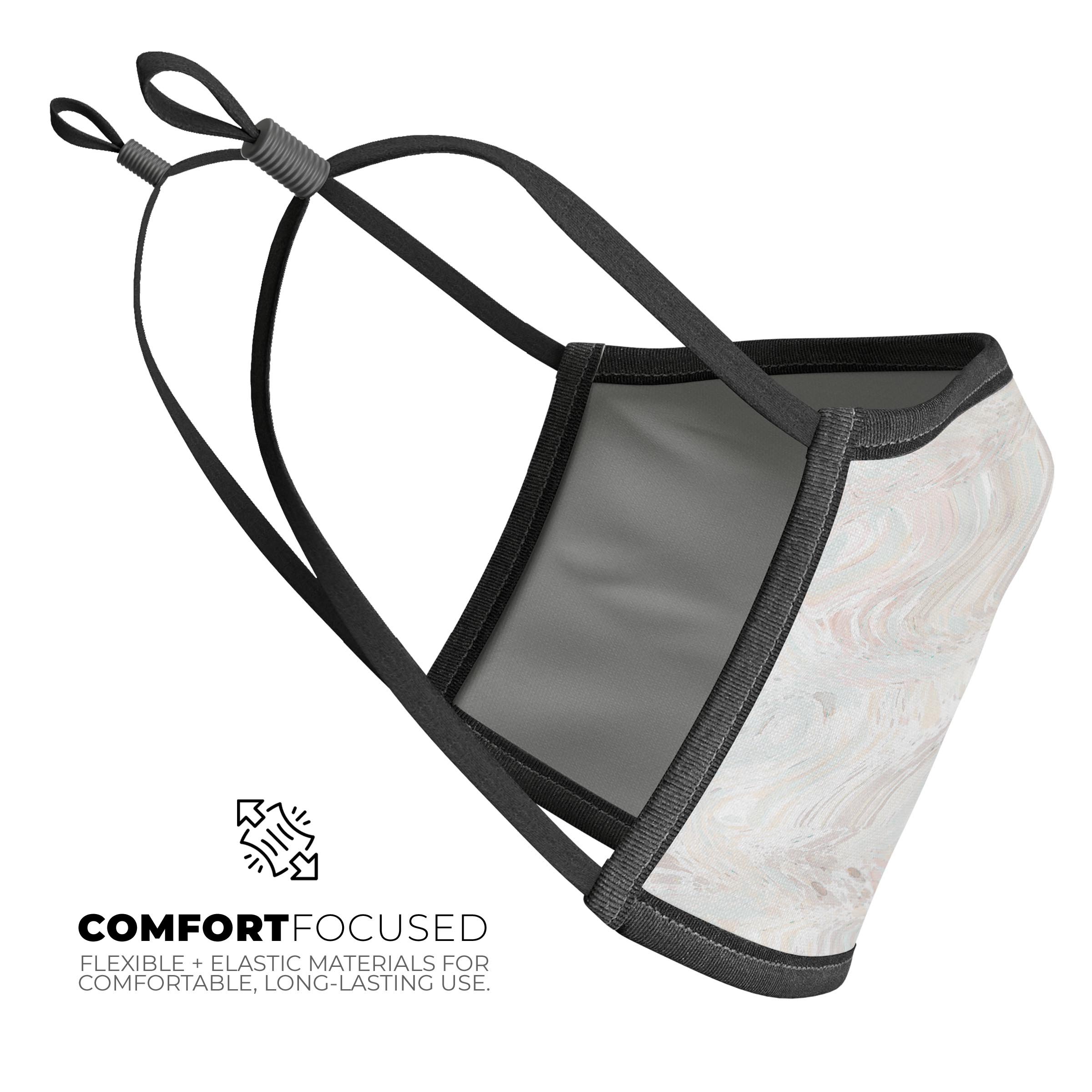 Slate Marble Surface V26 mouth cover, unisex anti-dust mask made in the USA, featuring adjustable ear-loops and a stylish design.