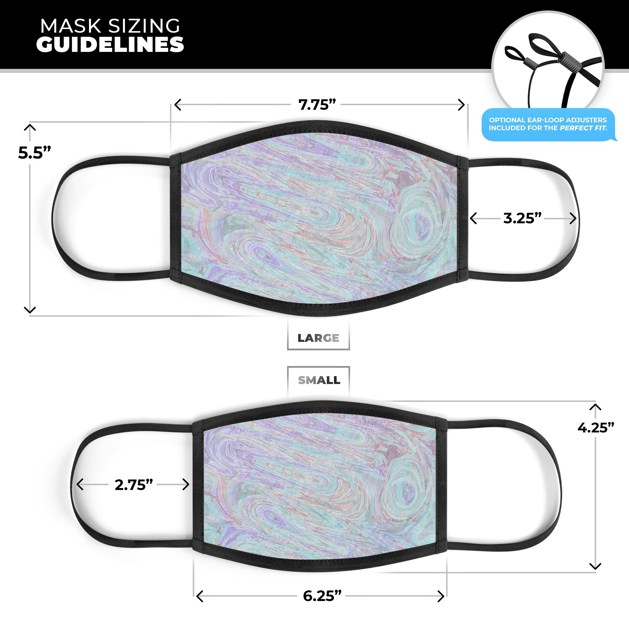 Slate Marble Surface V35 mouth cover, unisex anti-dust mask made in the USA, featuring vibrant dye-sublimated design and adjustable ear loops.