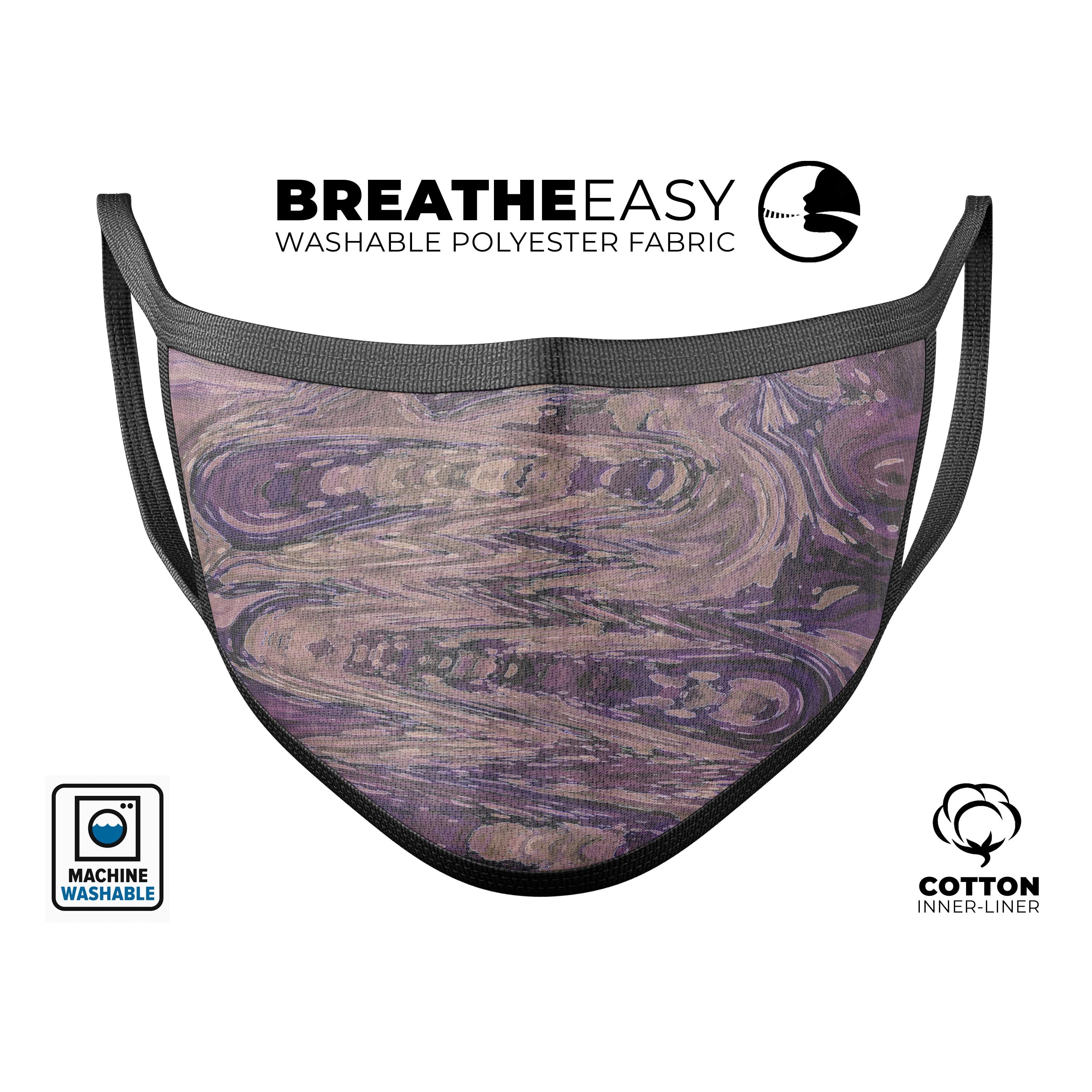 Slate Marble Surface V38 mouth cover, a stylish and comfortable anti-dust mask made in the USA, featuring adjustable ear loops and a breathable cotton interior.