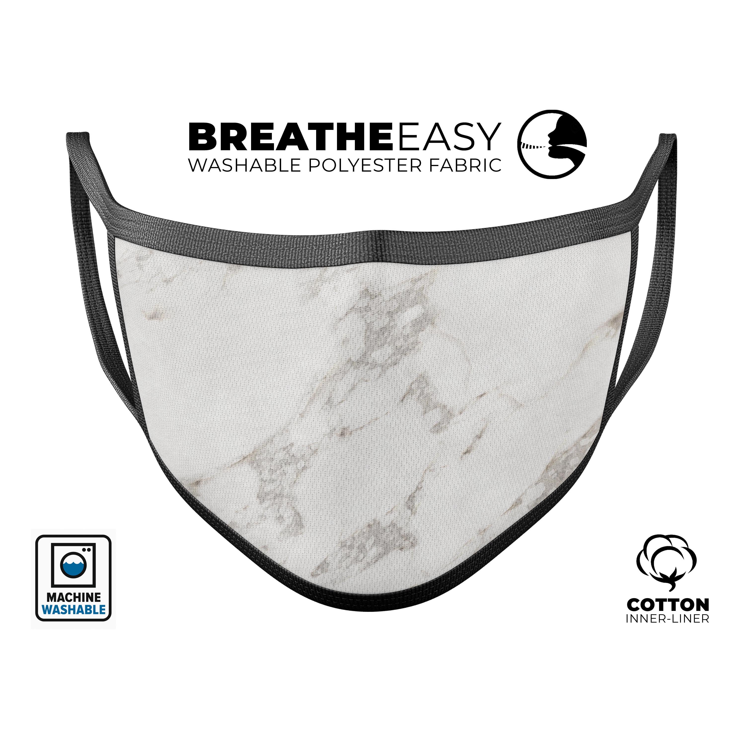 Slate Marble Surface V4 mouth cover, a stylish unisex anti-dust mask made in the USA, featuring adjustable ear-loops and a vibrant dye-sublimated design.