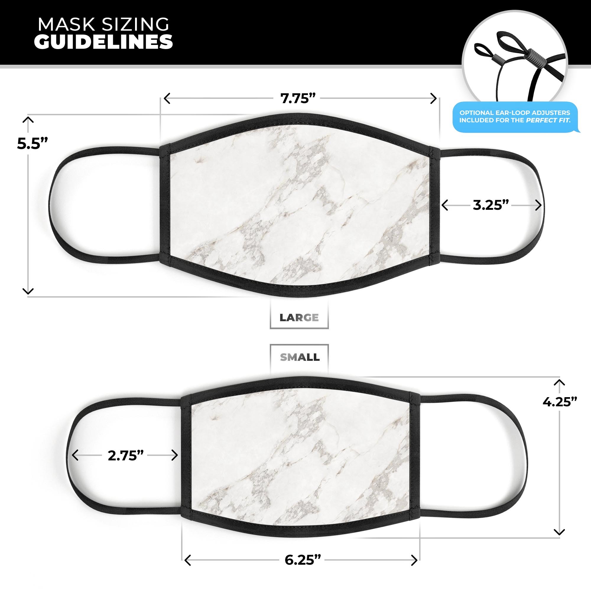 Slate Marble Surface V4 mouth cover, a stylish unisex anti-dust mask made in the USA, featuring adjustable ear-loops and a vibrant dye-sublimated design.