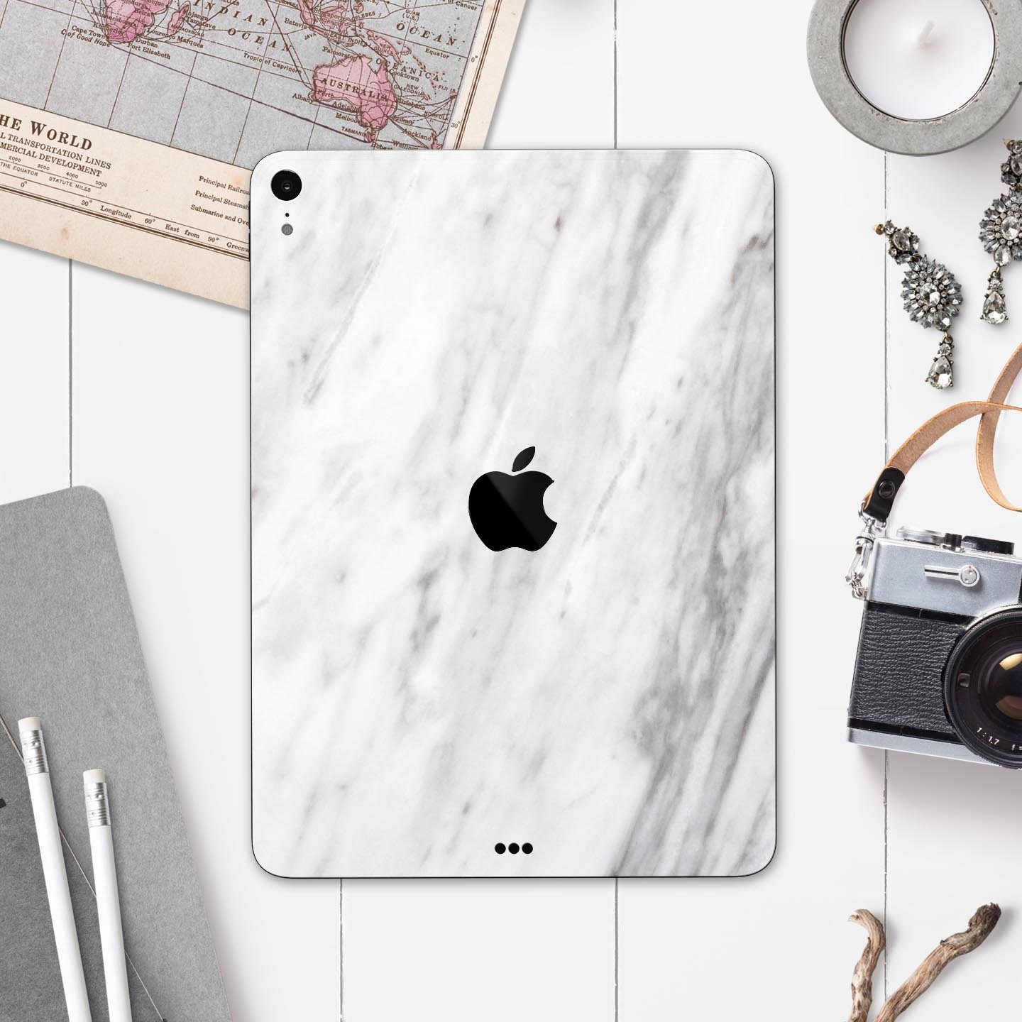 Slate Marble Surface V9 skin decal for Apple iPad Pro, showcasing a stylish marble design with a premium finish.