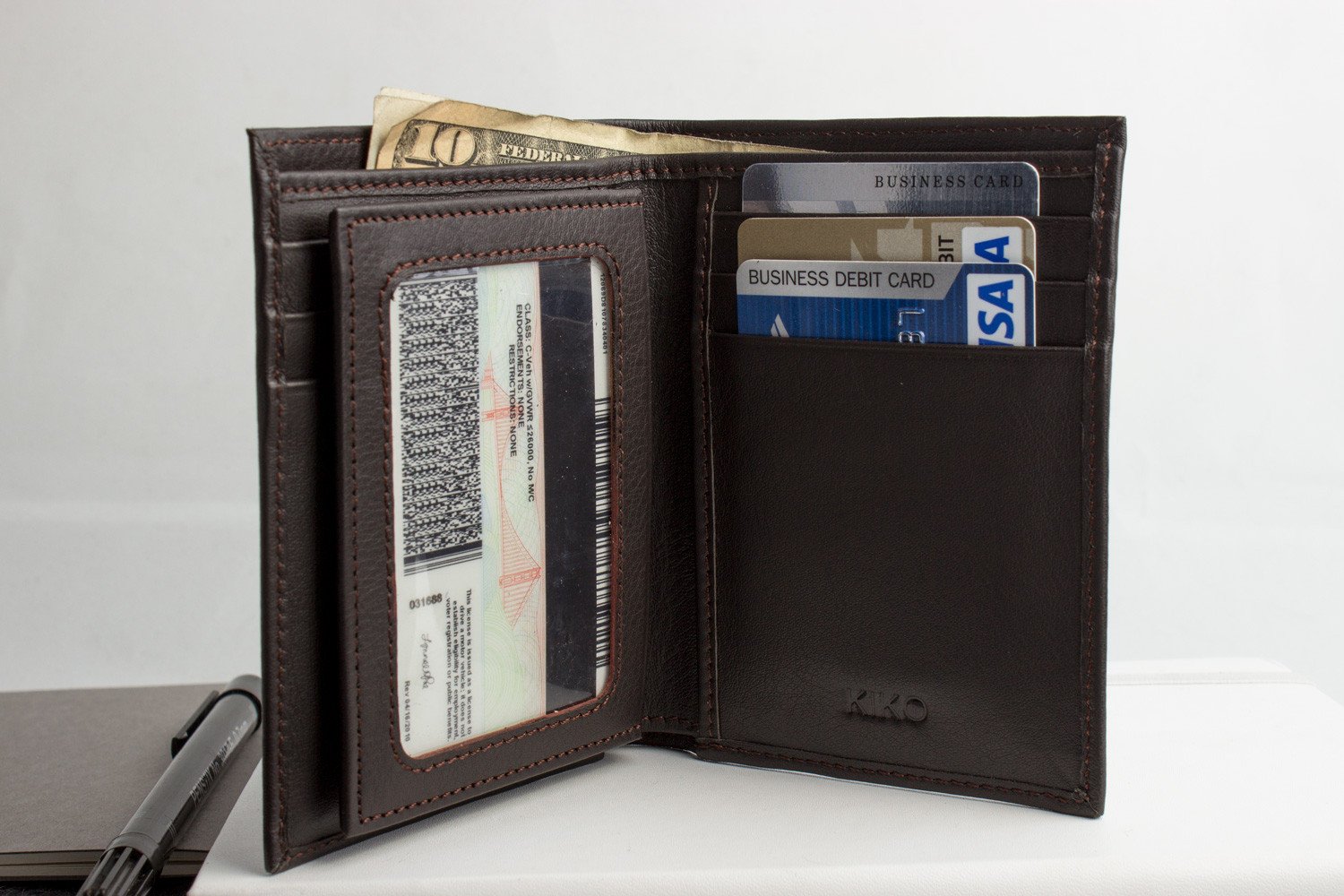 Slimfold Passcase Wallet made of butter soft full grain cowhide leather, featuring 6 card slots and a removable ID case.