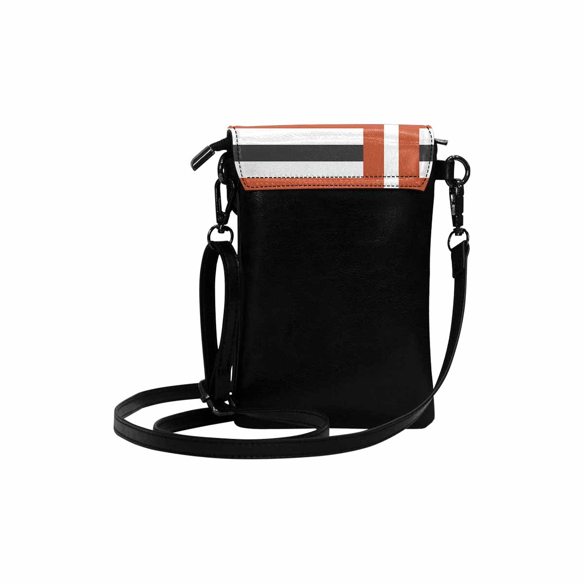 Small cell phone purse featuring a stylish brown and grey striped print, made from high-grade PU leather with adjustable strap.