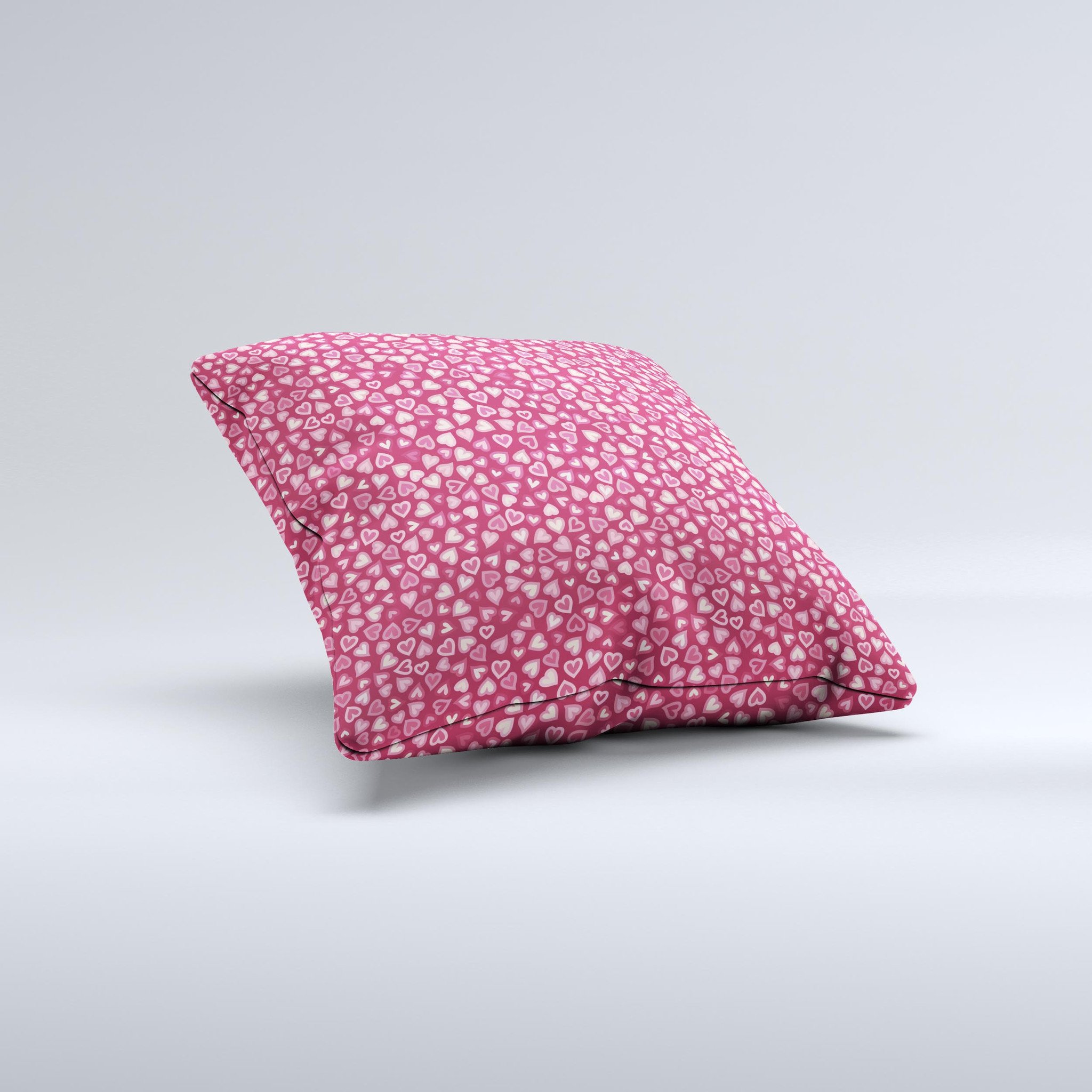 Small pink hearts collage decorative throw pillow, handmade in Virginia with high thread count fabric and plush filling.