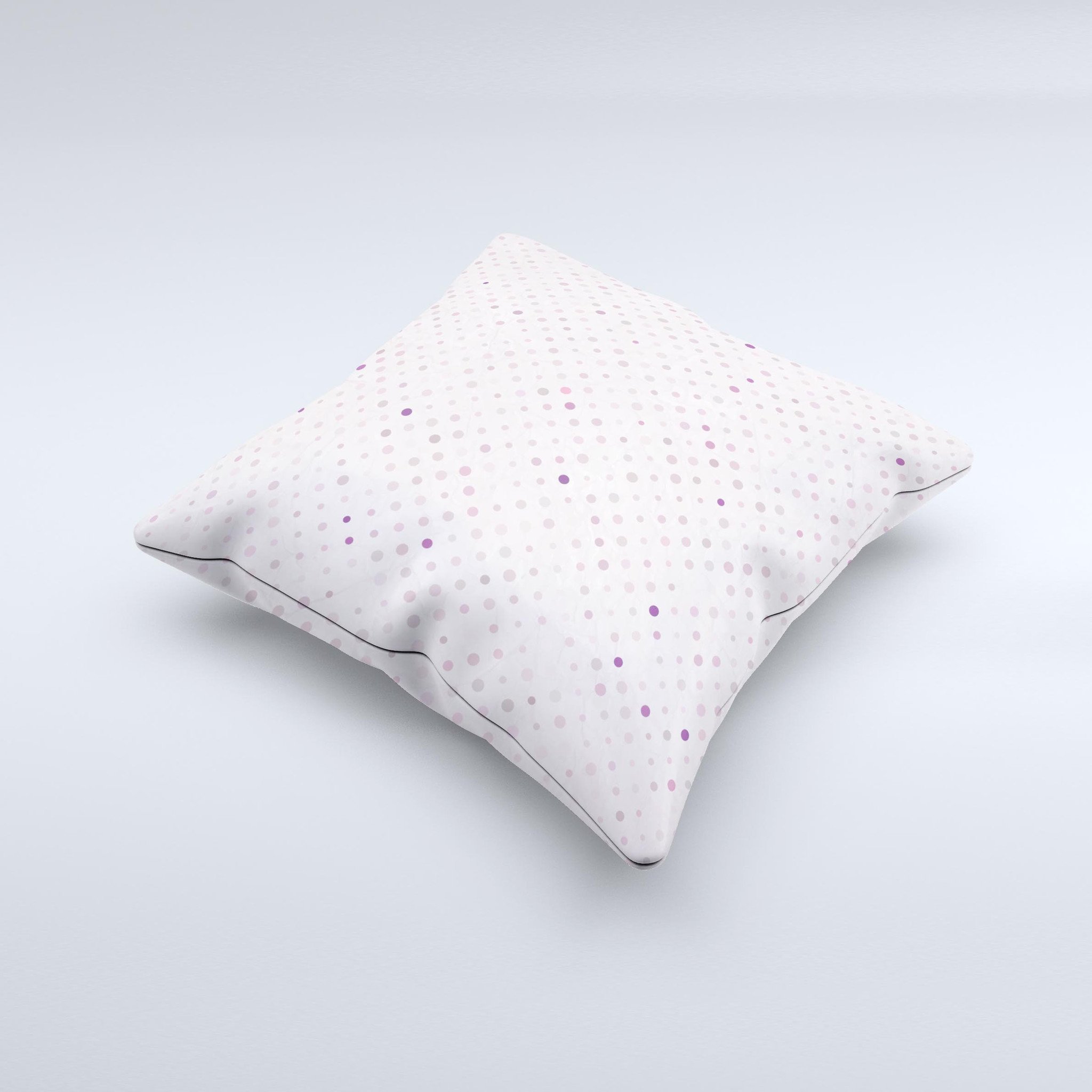 Small pink decorative throw pillow with polkadots, handcrafted in Virginia, featuring high thread count fabric and non-allergenic filling.