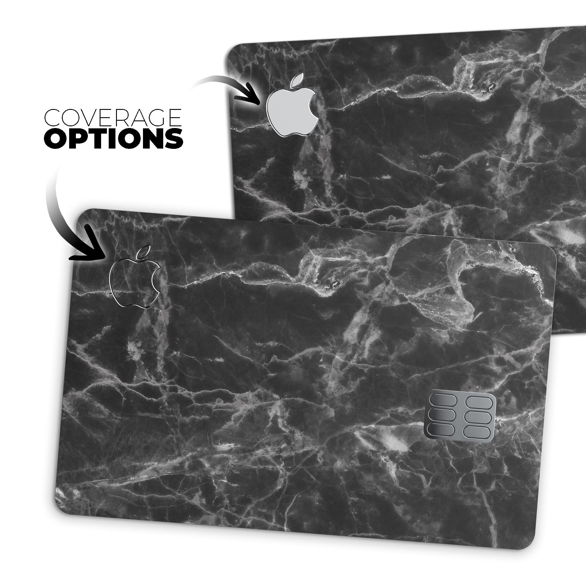 Smooth Black Marble decal skin for Apple Card, showcasing premium vinyl finish and bubble-free application.