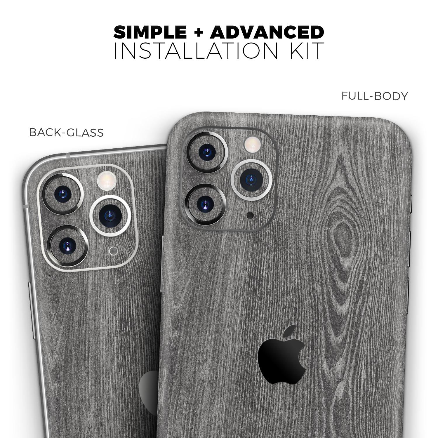 Smooth Gray Wood V2 Skin-Kit for Apple iPhone 14, showcasing a stylish wood grain design.