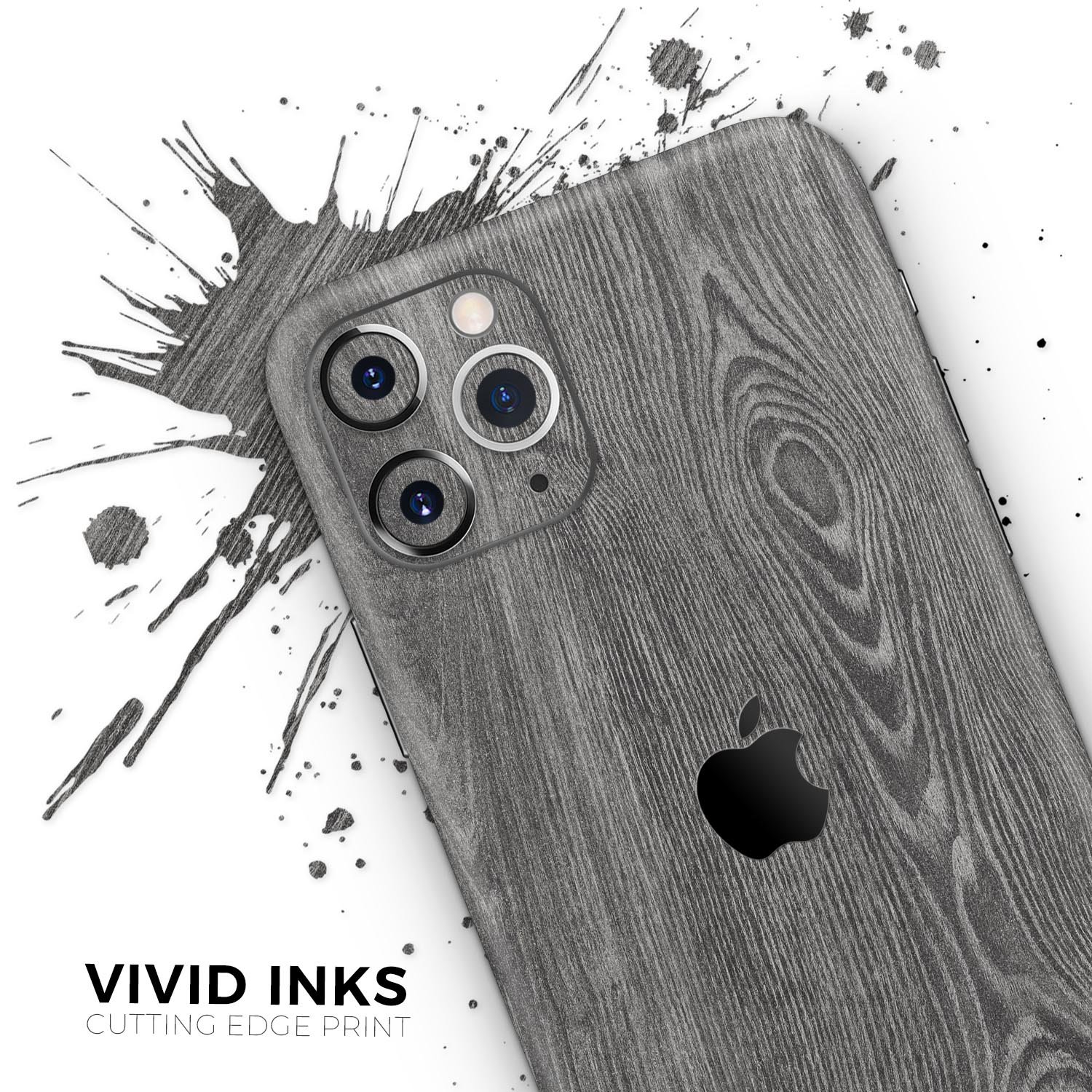 Smooth Gray Wood V2 Skin-Kit for Apple iPhone 14, showcasing a stylish wood grain design.