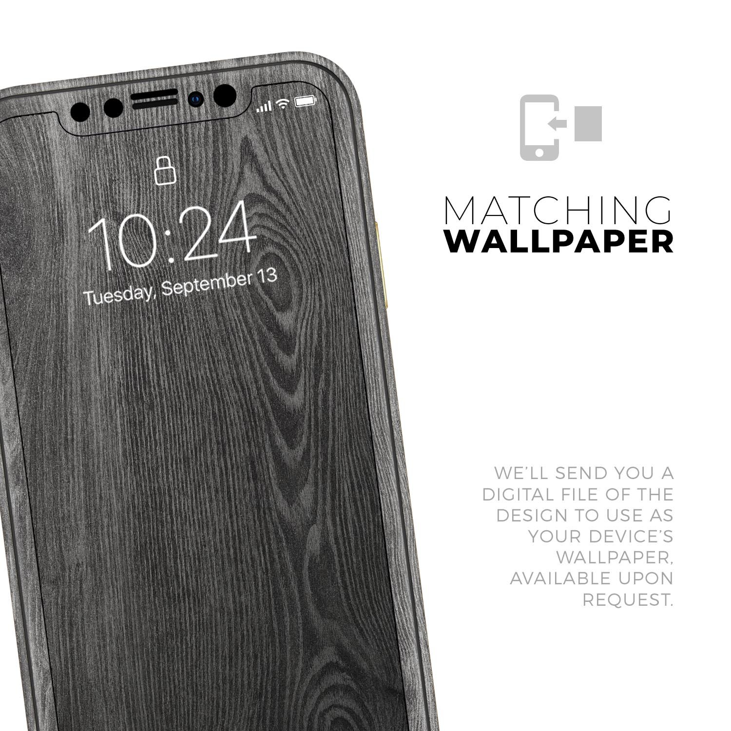 Smooth Gray Wood V2 Skin-Kit for Apple iPhone 14, showcasing a stylish wood grain design.