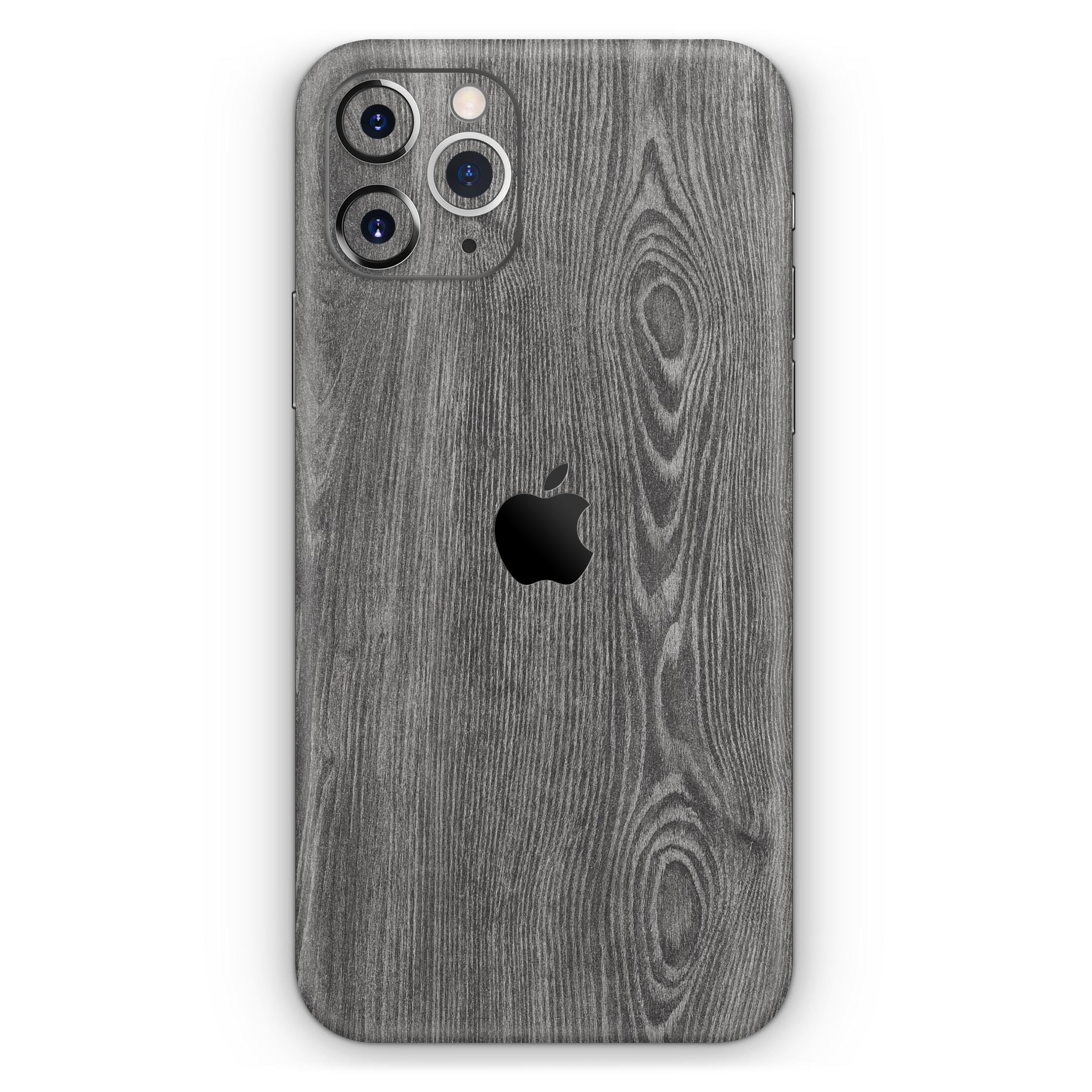 Smooth Gray Wood V2 Skin-Kit for Apple iPhone 14, showcasing a stylish wood grain design.