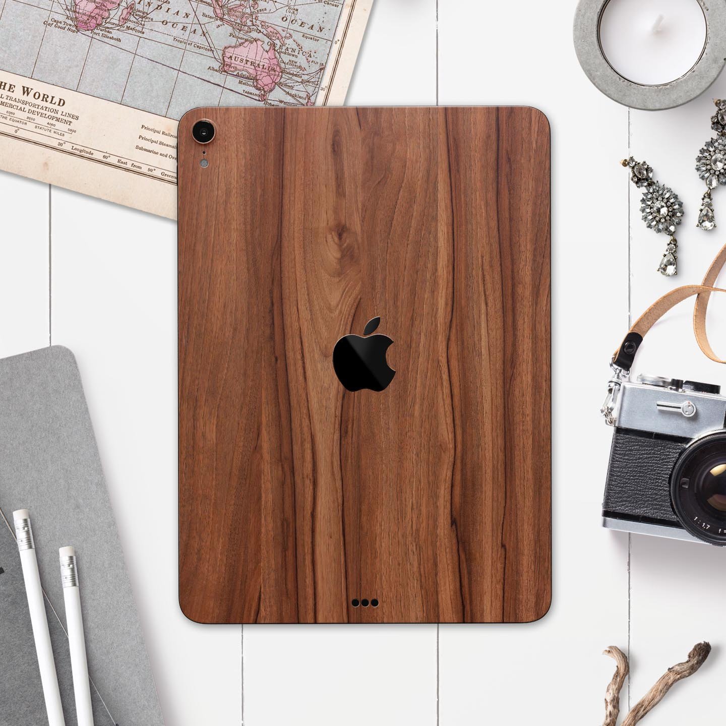 Smooth-Grained Wooden Plank skin decal for Apple iPad, showcasing its premium finish and design.