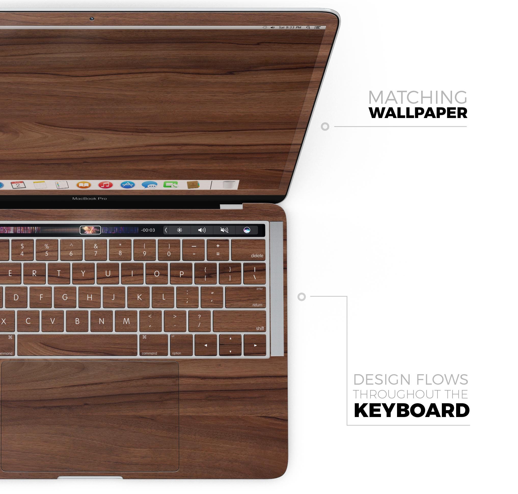 Smooth-Grained Wooden Plank skin decal wrap kit for MacBook, showcasing a stylish wooden design with a premium finish.