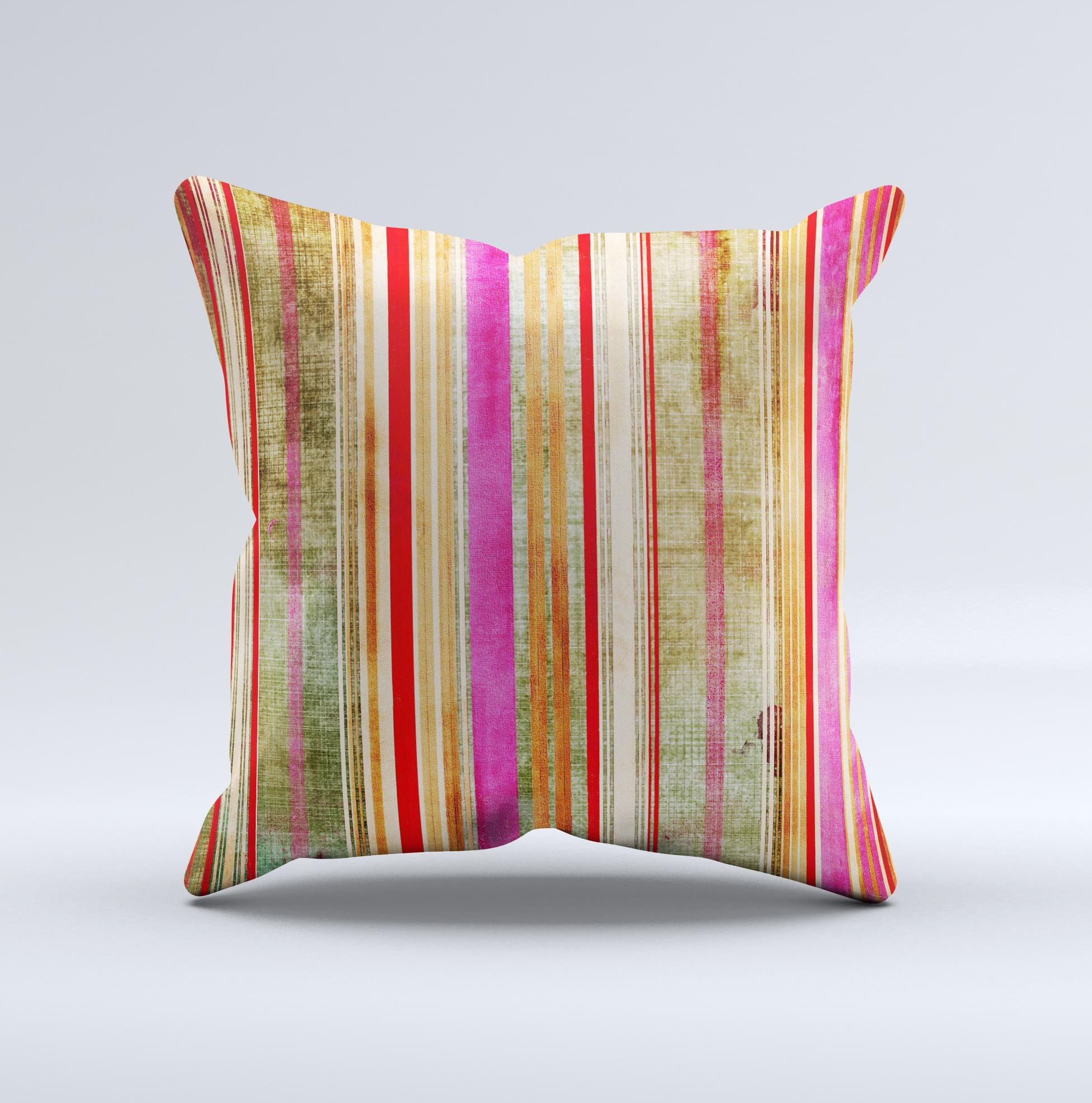 Smudged pink painted stripes decorative throw pillow, handcrafted with high thread count fabric and plush polyester filling.