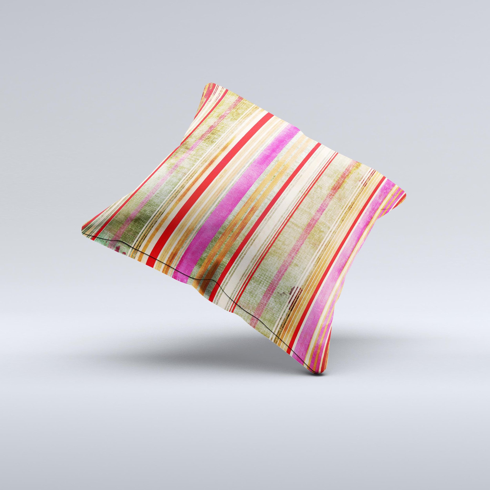 Smudged pink painted stripes decorative throw pillow, handcrafted with high thread count fabric and plush polyester filling.