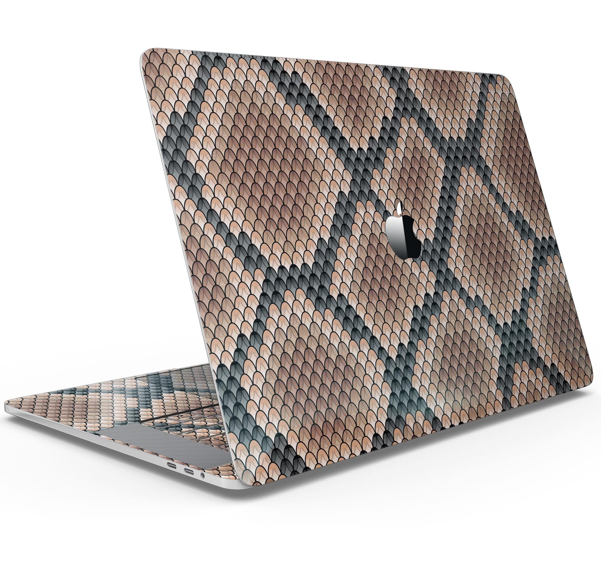 Snake Skin Pattern V1 Skin Decal Wrap Kit for MacBook, showcasing a stylish snake skin design with a glossy finish.