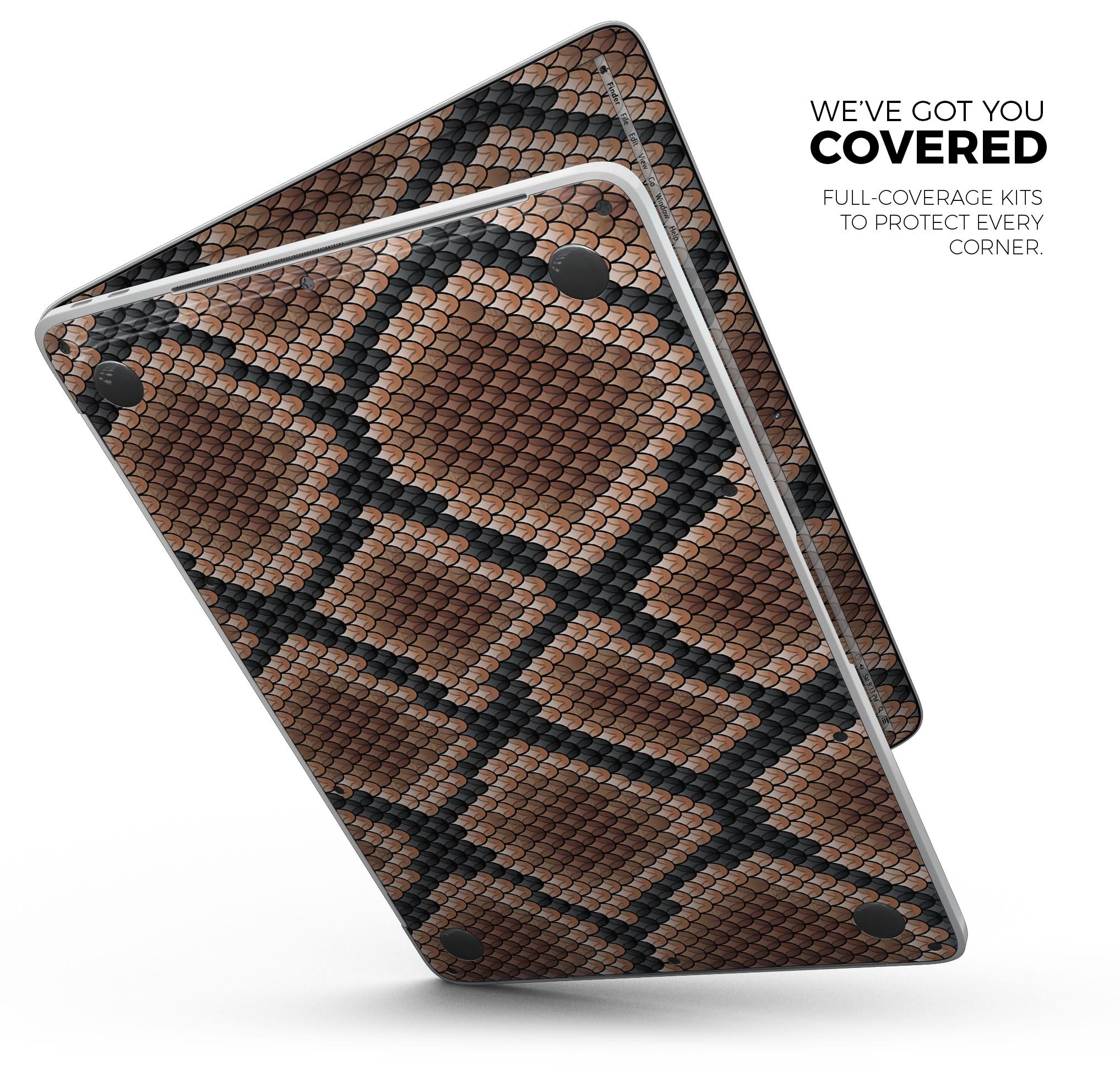 Snake Skin Pattern V1 Skin Decal Wrap Kit for MacBook, showcasing a stylish snake skin design with a glossy finish.