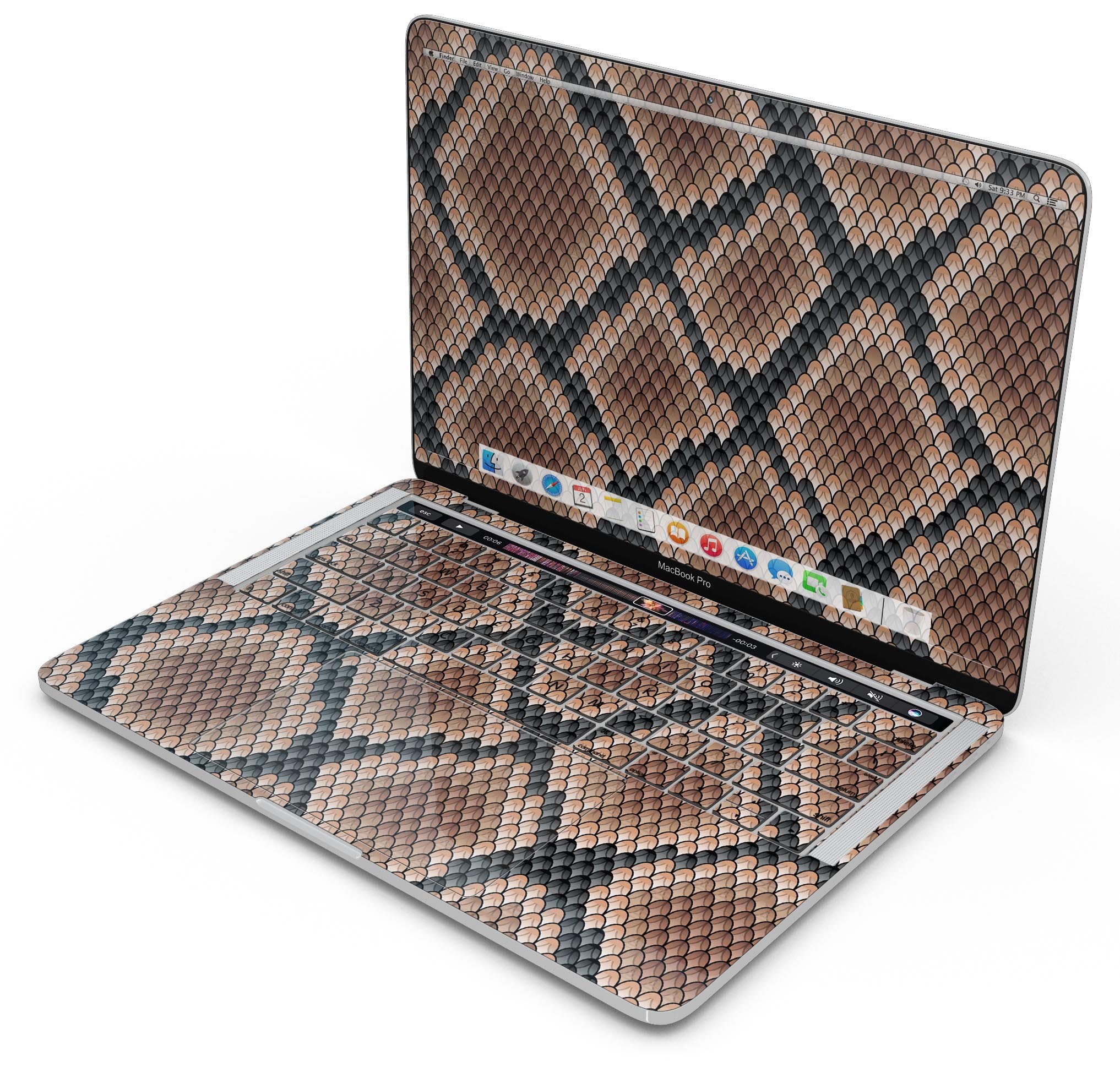 Snake Skin Pattern V1 Skin Decal Wrap Kit for MacBook, showcasing a stylish snake skin design with a glossy finish.