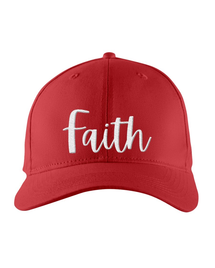 Snapback Cap featuring Faith embroidered graphic in white text, structured six-panel design with a mesh back.