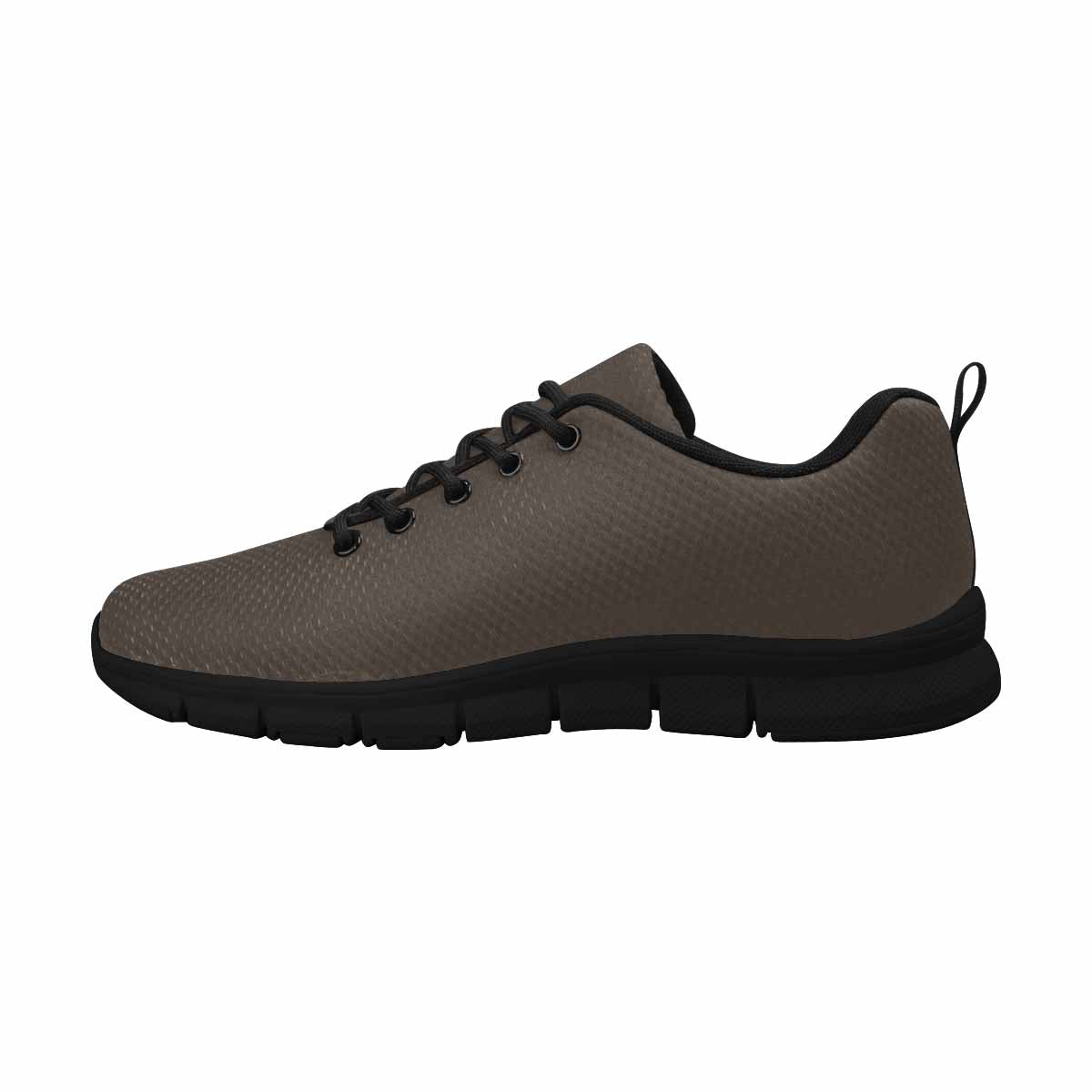 Men's dark taupe brown sneakers made of canvas mesh, featuring a durable outsole and breathable lining for athletic running.